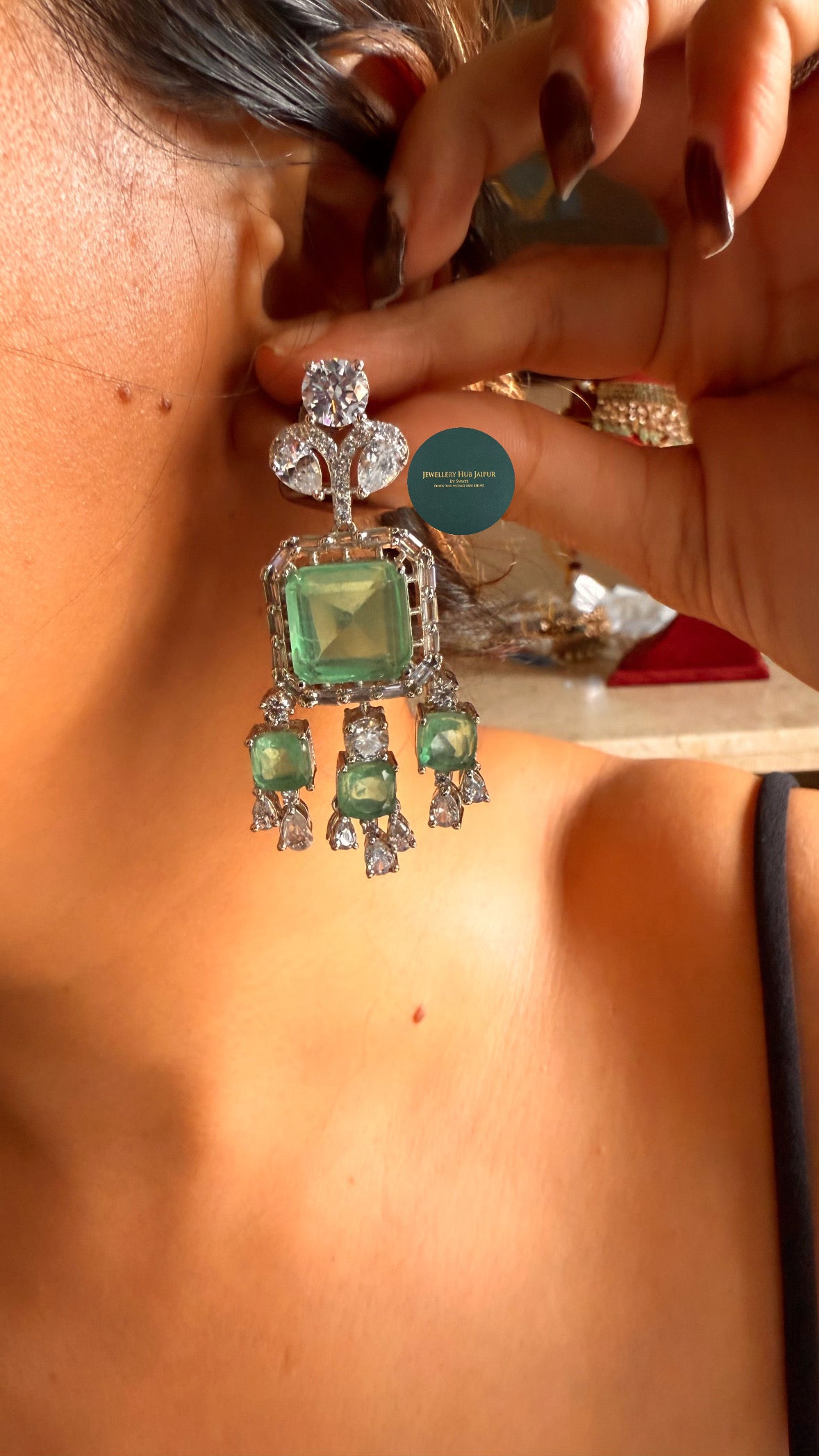 Mint doublet cz diamond statement necklace