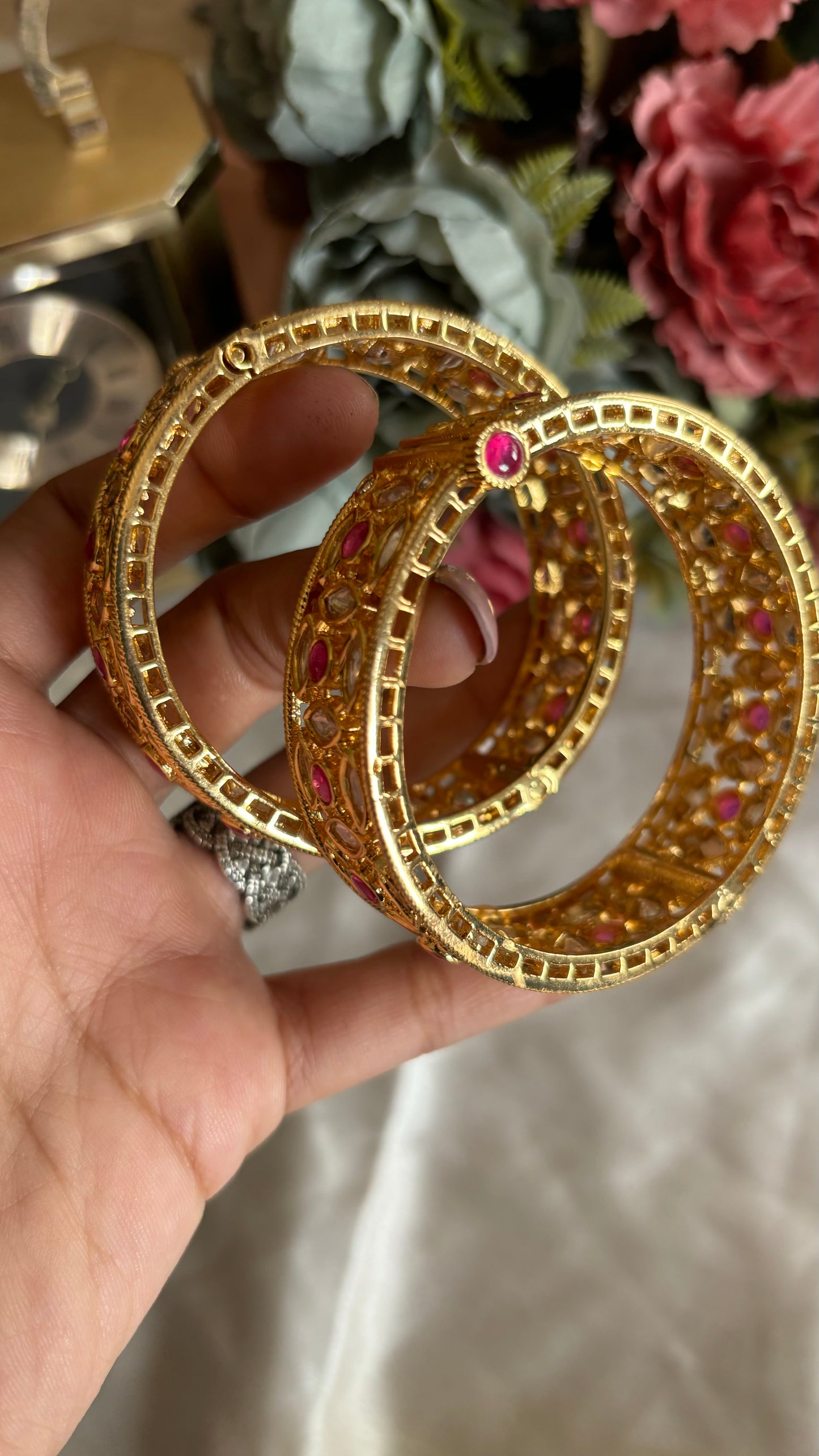 Ruby moissante polki bangles