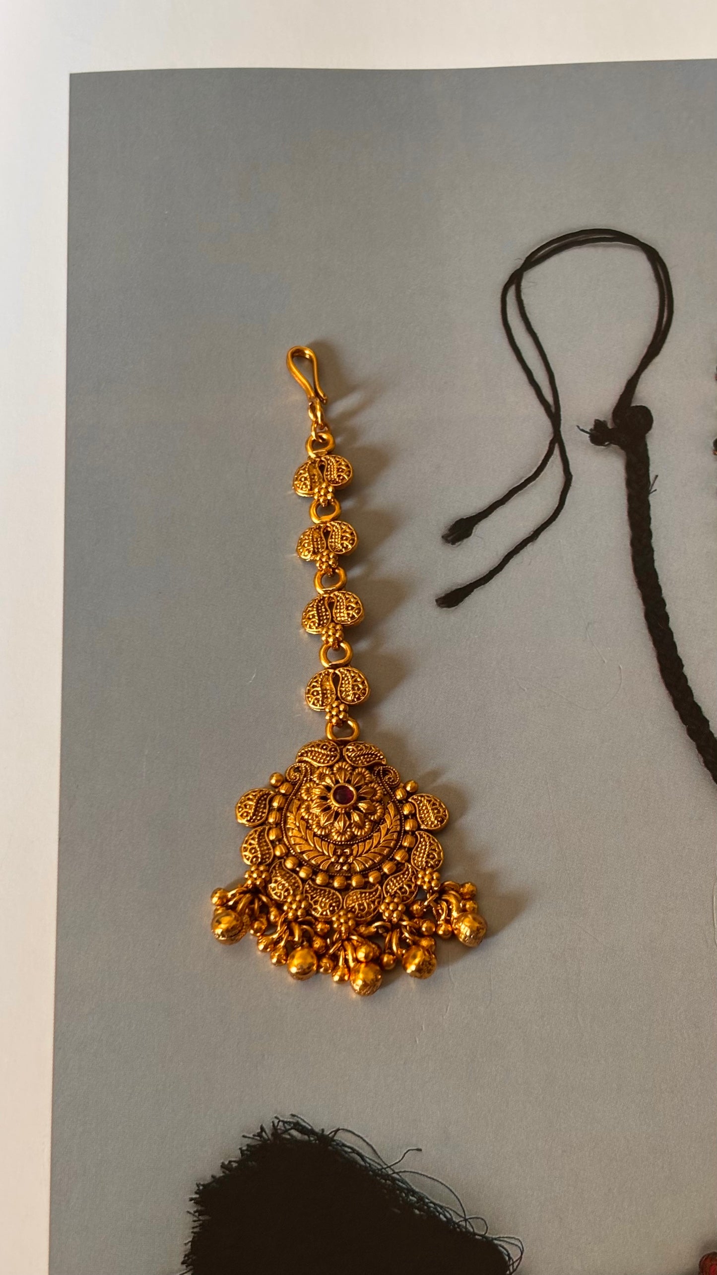 Ruby floral gold with gungroo maangtika