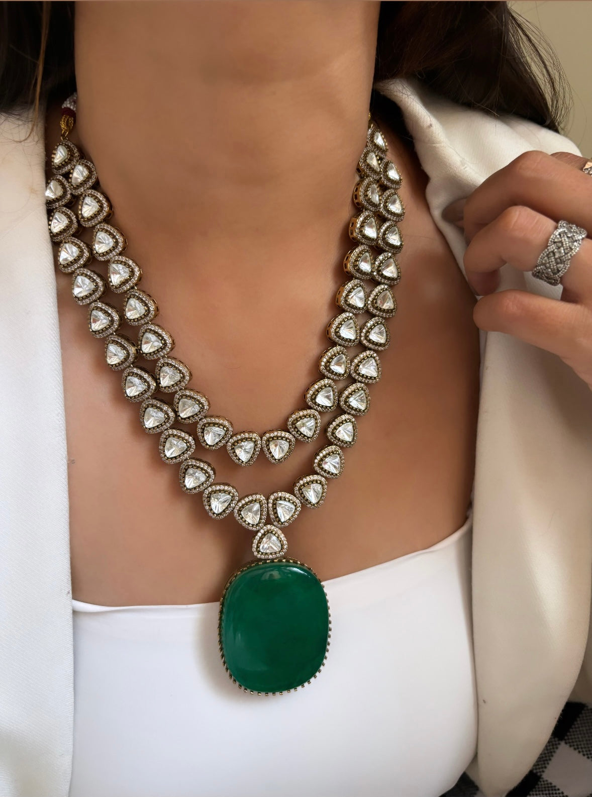 Emerald doublet Moissanite necklace