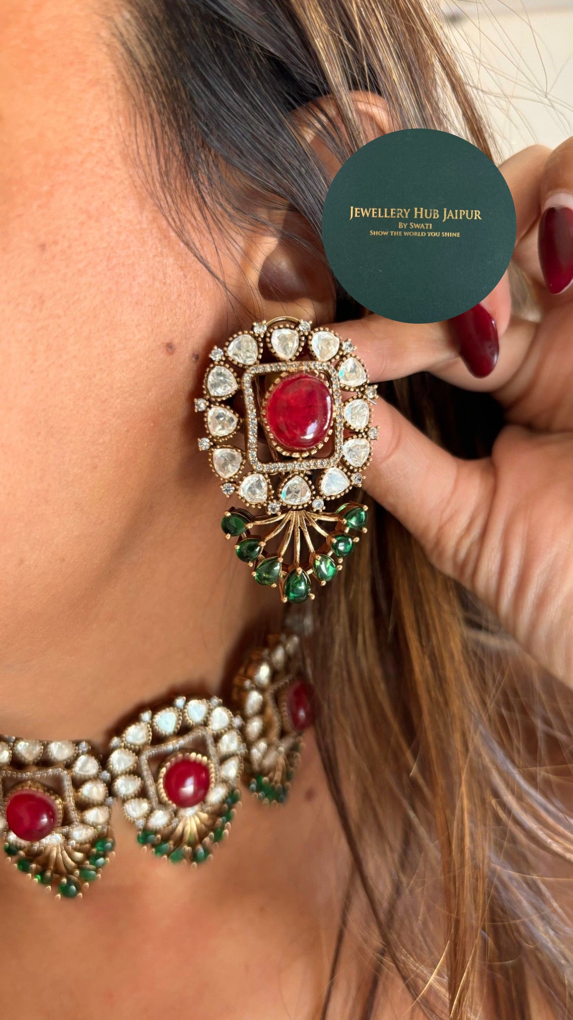 Bridal Asia Moissanite ruby & emerald choker