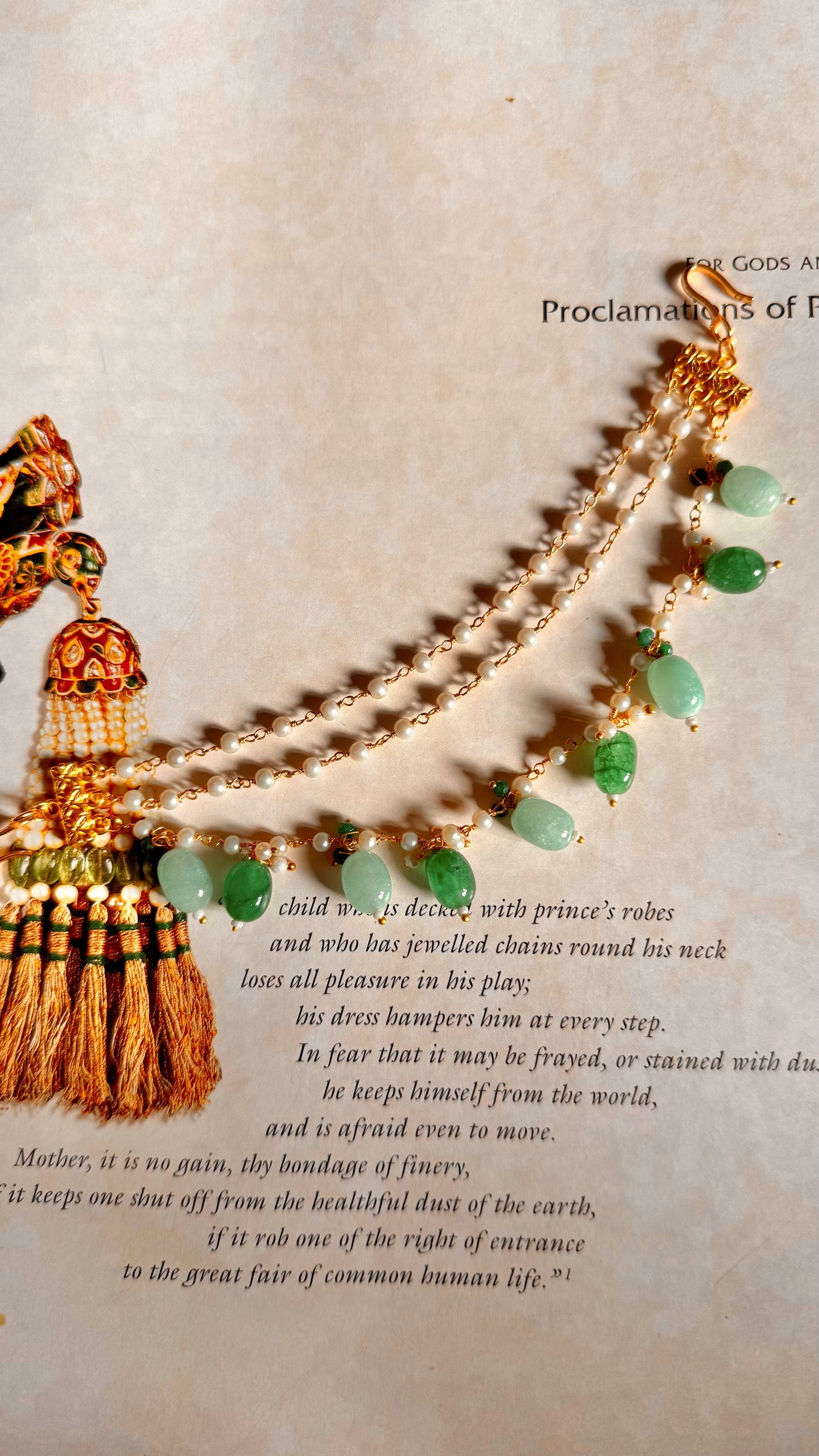 Three layer mint & emerald ear chain