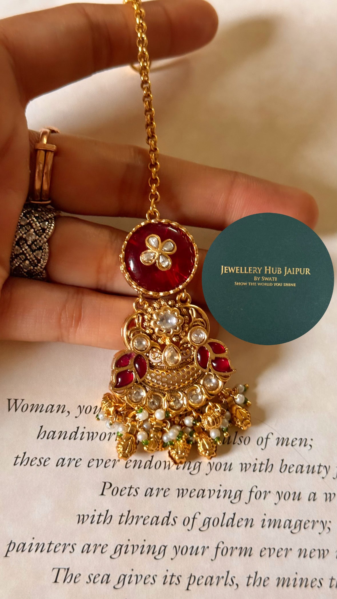 Ruby inlay rajwada maangtika