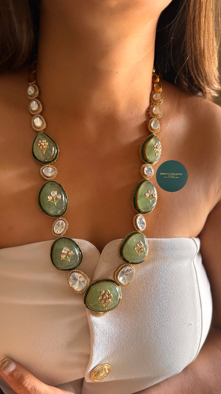 Mint doublet inlay moissanite polki mid length set