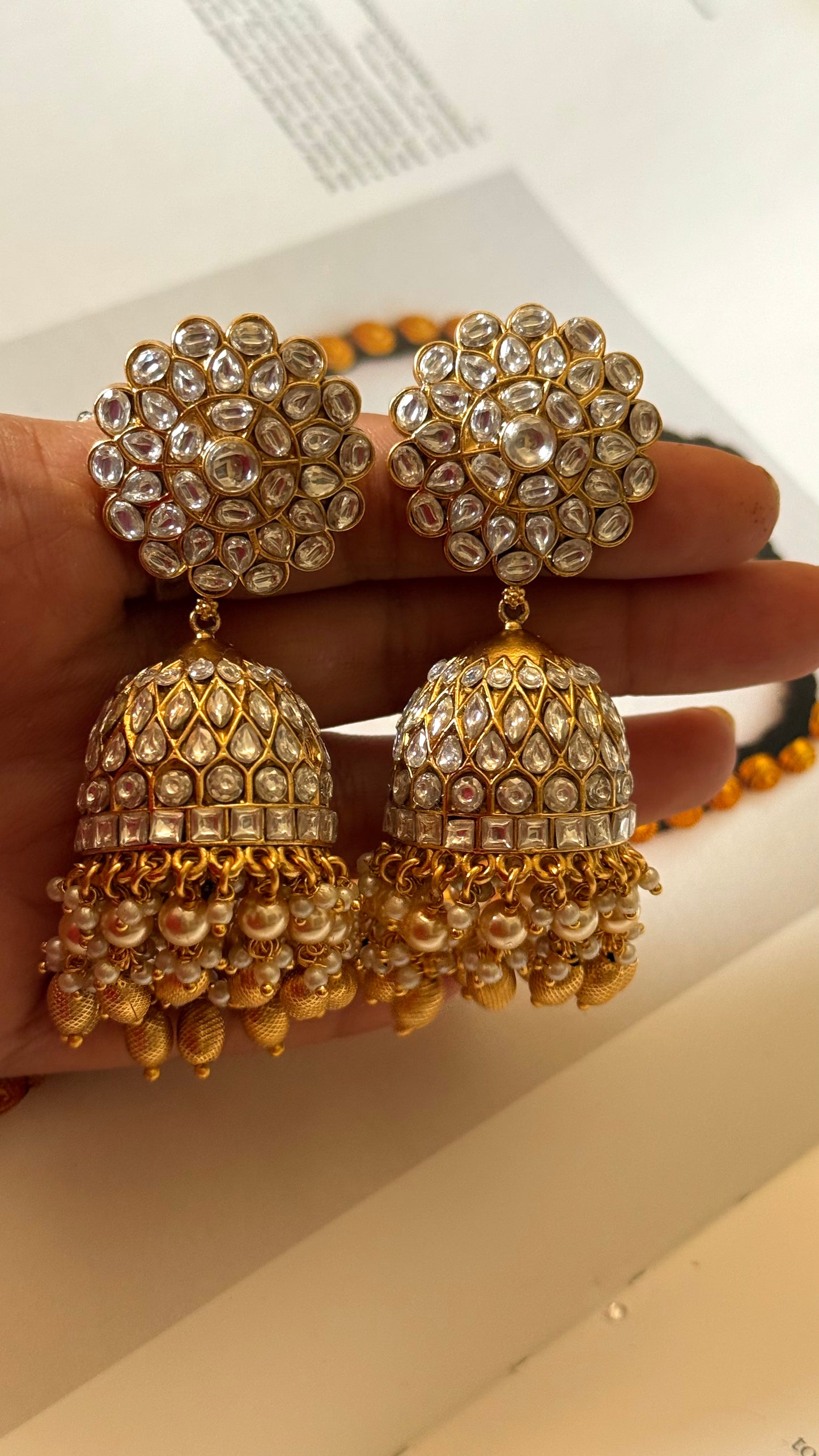 Paachi Kundan with gold drops jhumki
