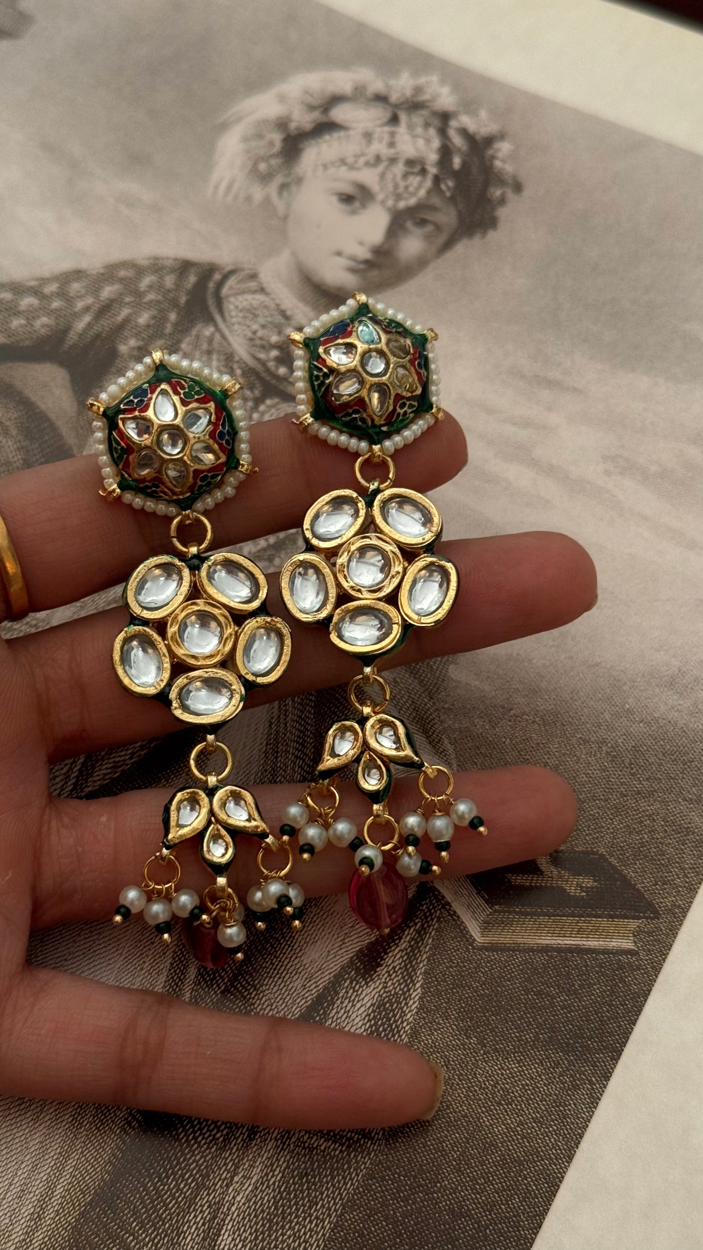 Meenakari floral heritage earrings