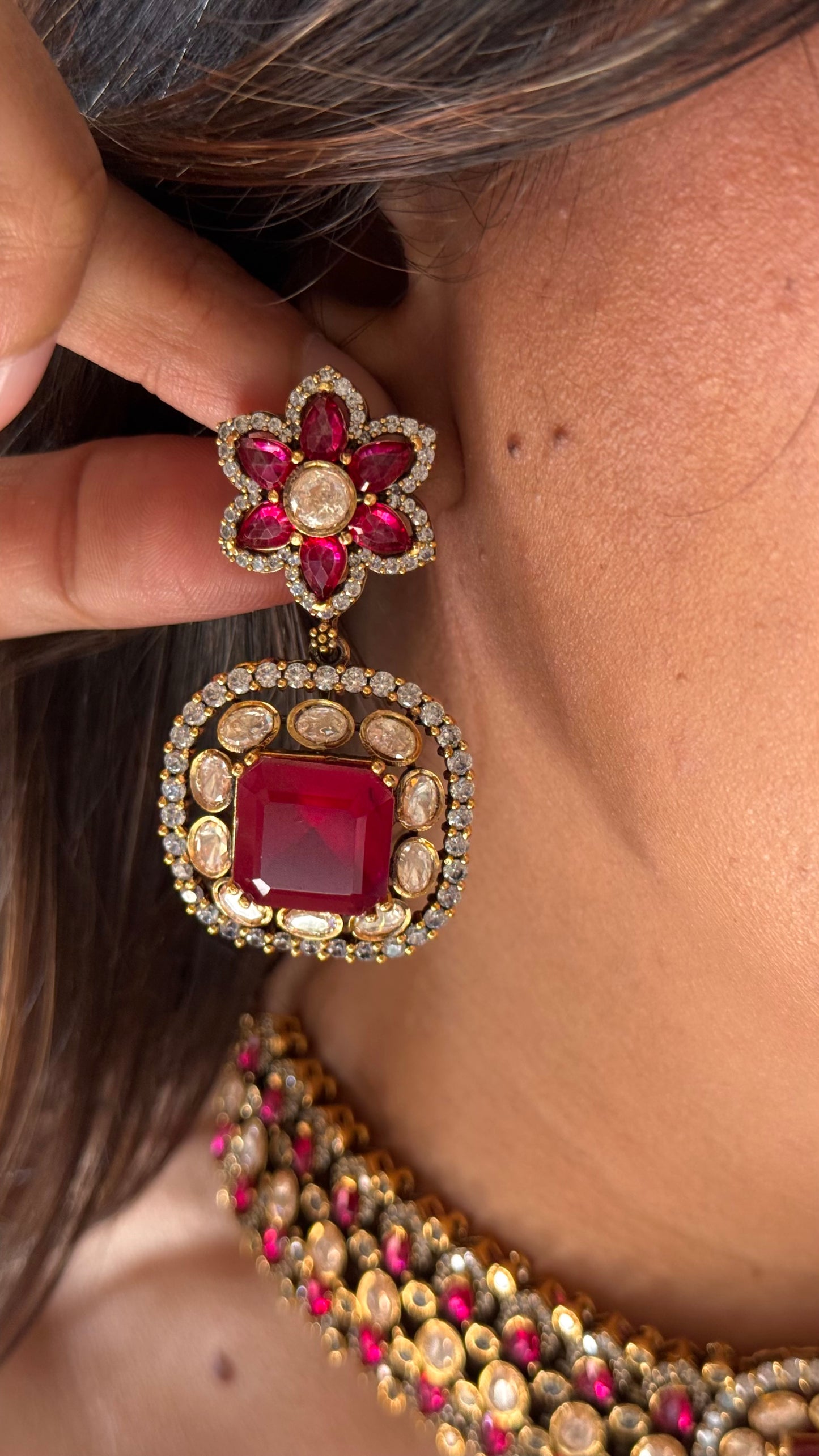Rani ruby peeli polki choker set