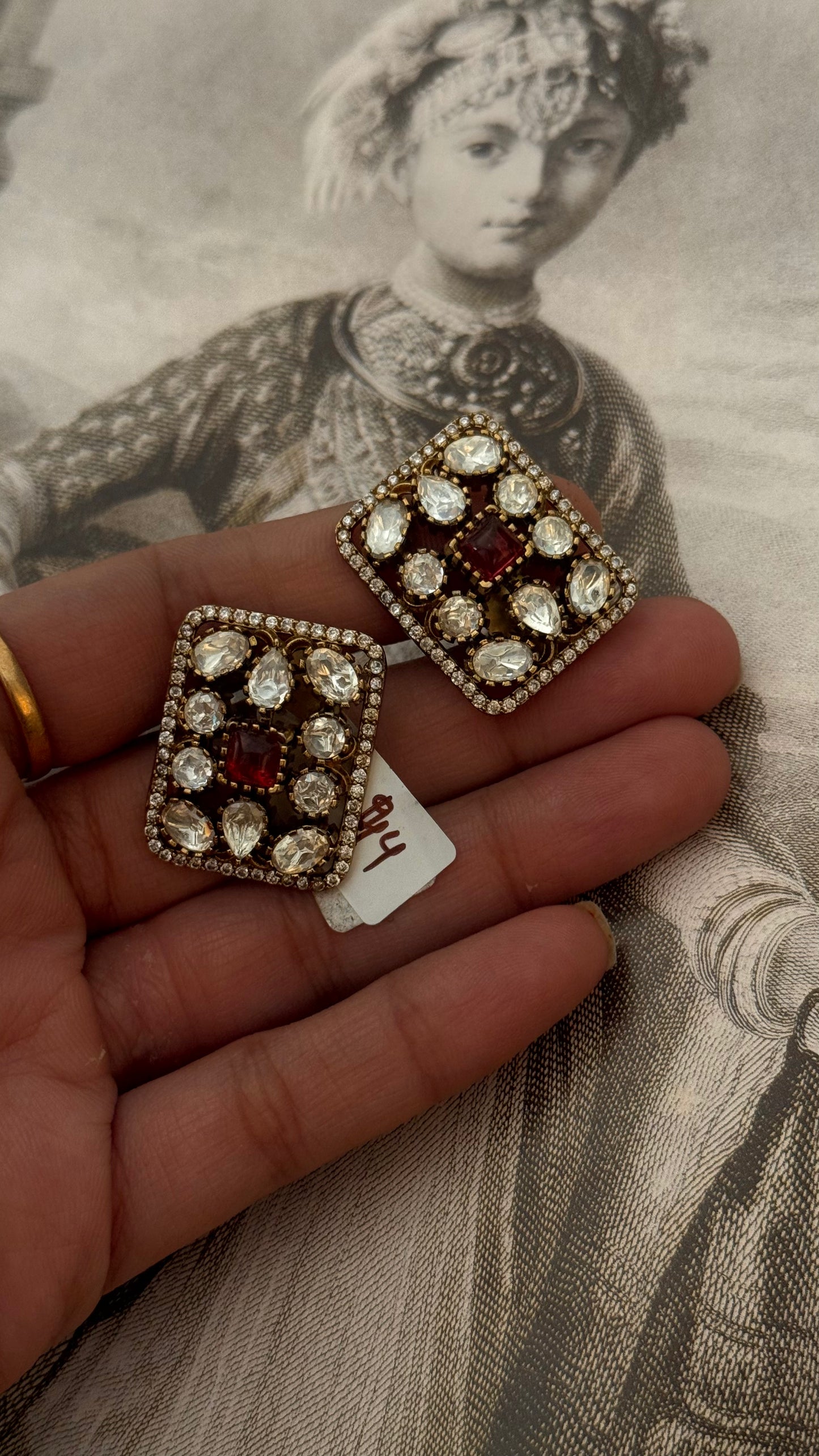 Ruby Victorian Rectangular studs