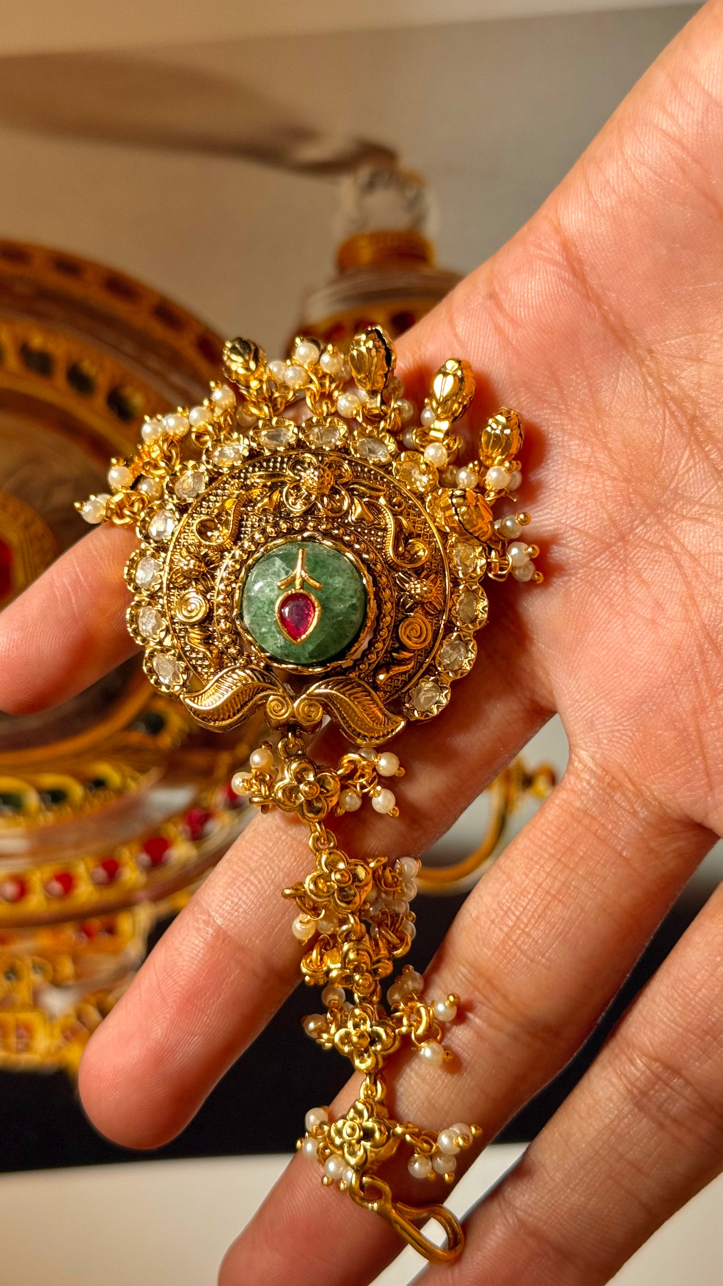 Mint inlay work Rajwada maangtika