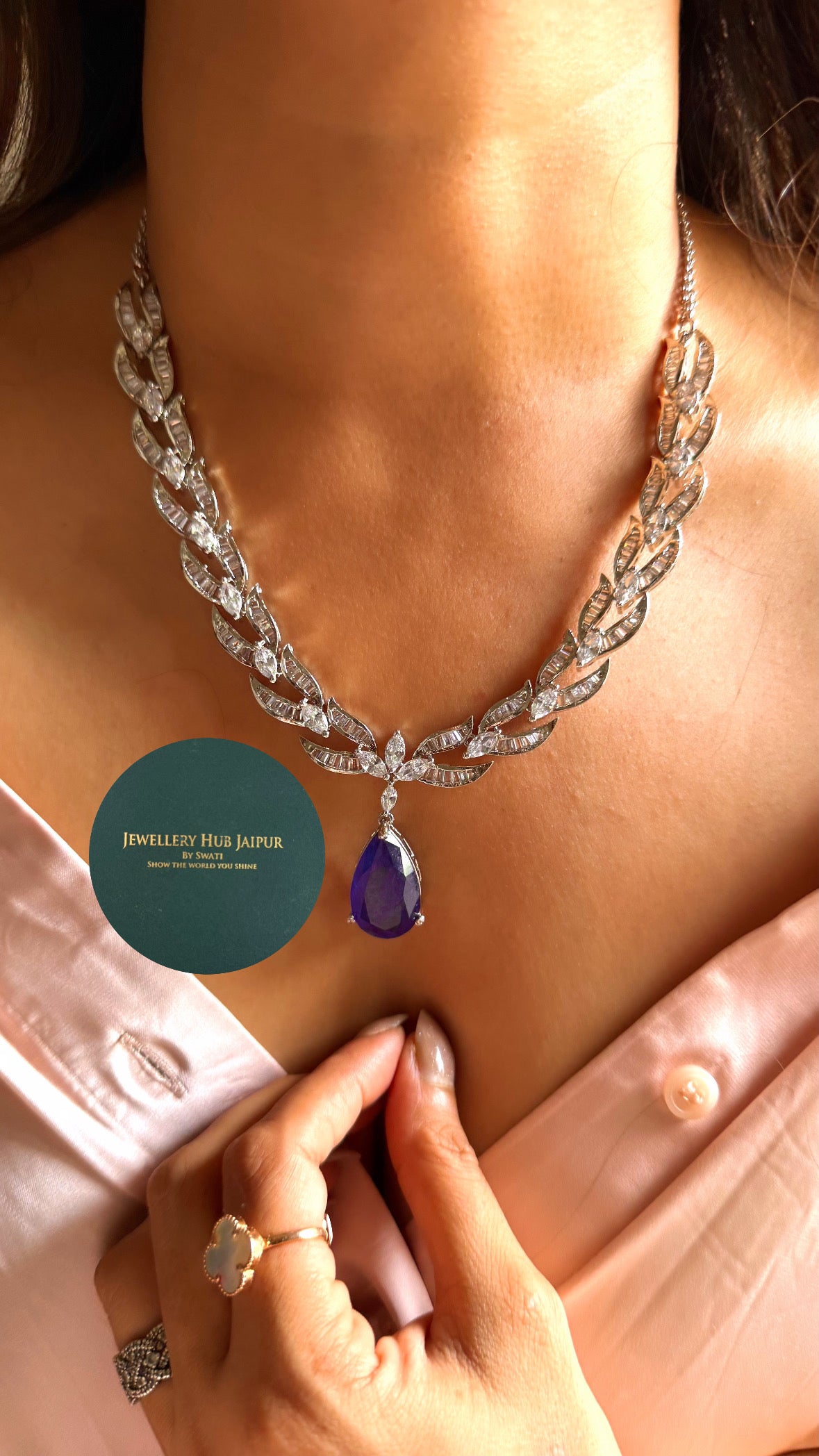 Sapphire doublet drop & diamond chain designer set