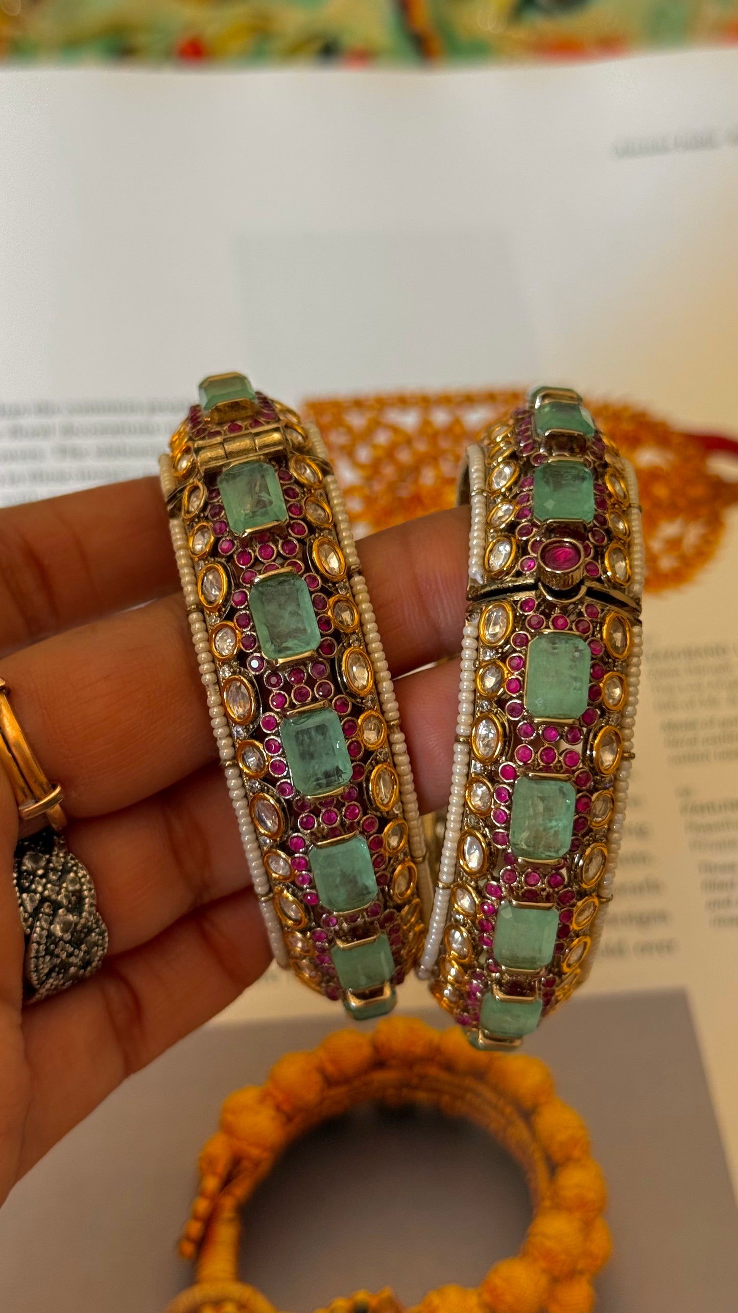 Mint & Rani pink Victorian bangles