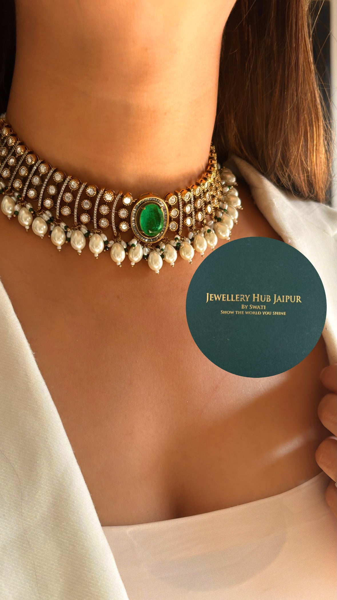 Emerald cut work victorian choker
