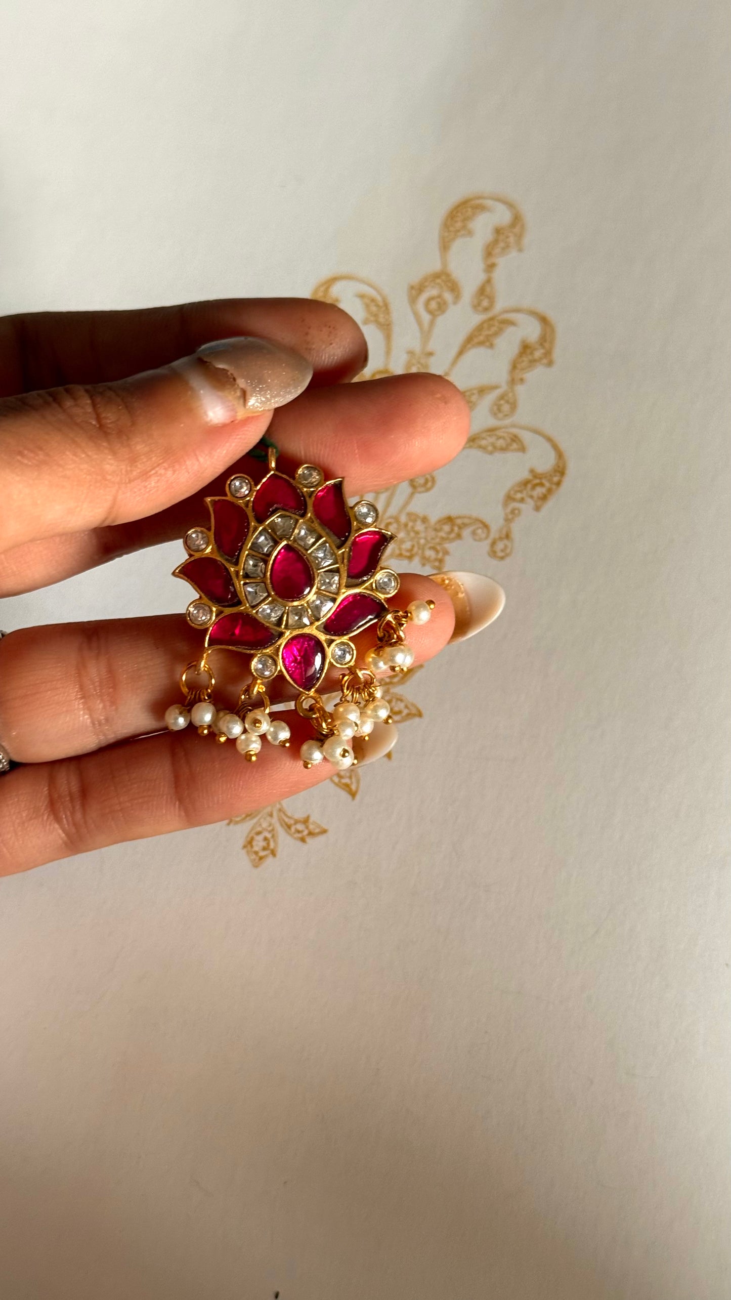 Paachi Rani pink lotus design Rajwada adjustable ring