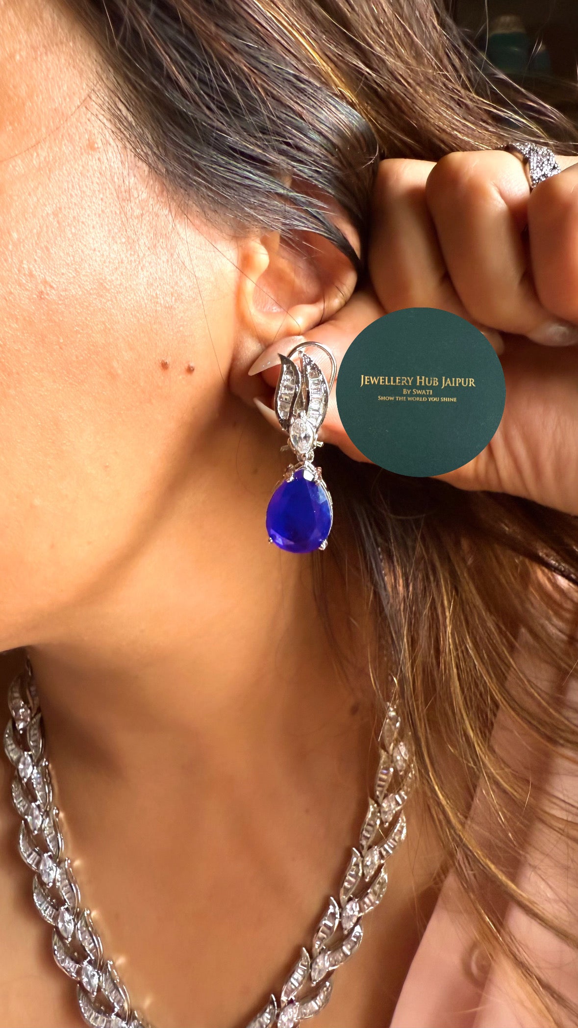 Sapphire doublet drop & diamond chain designer set