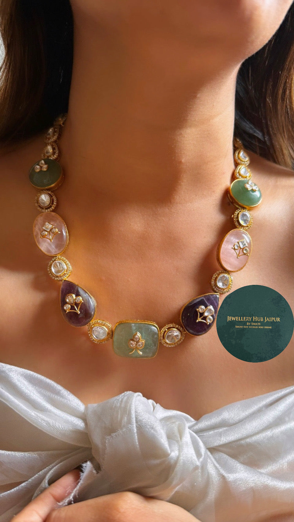 Navratna inlay carving collar set