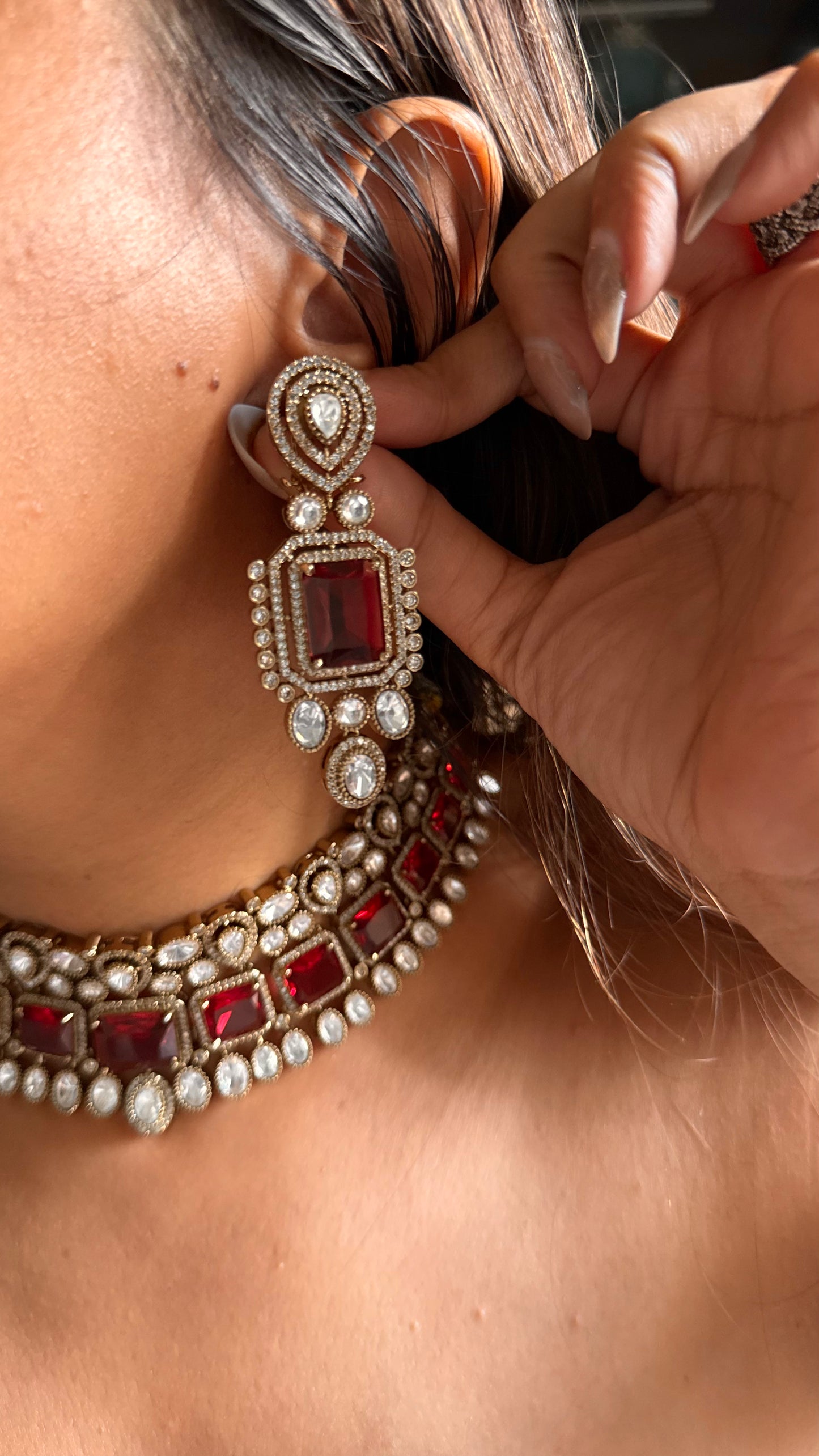 Ruby doublet moissanite choker set