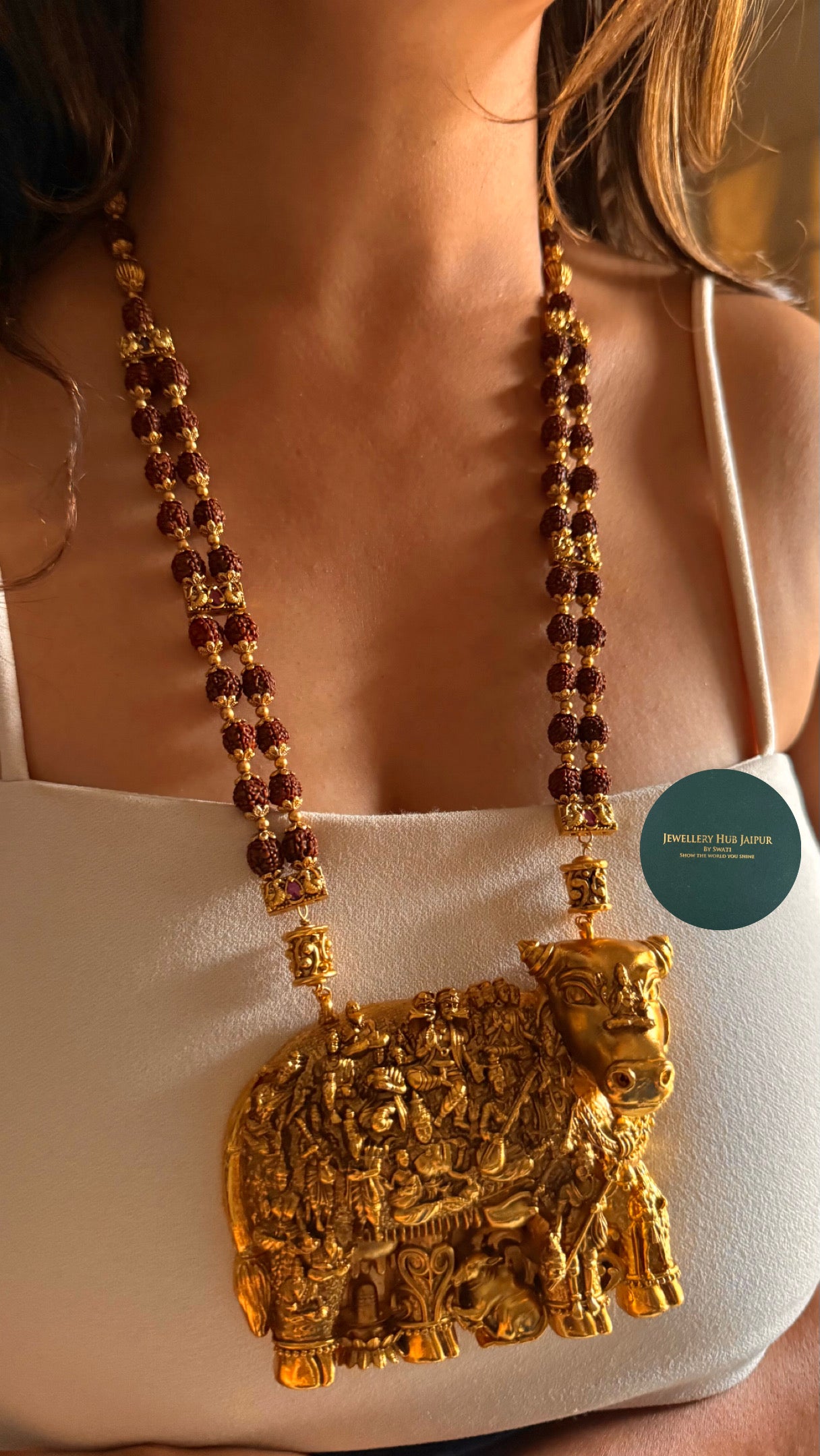 Nandi temple nakashi pendant with rudraksh mala Necklace