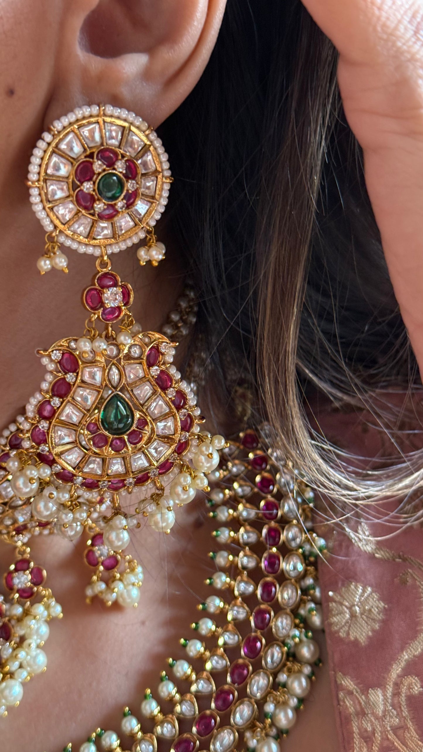 Ruby & emerald polki pearl heritage choker