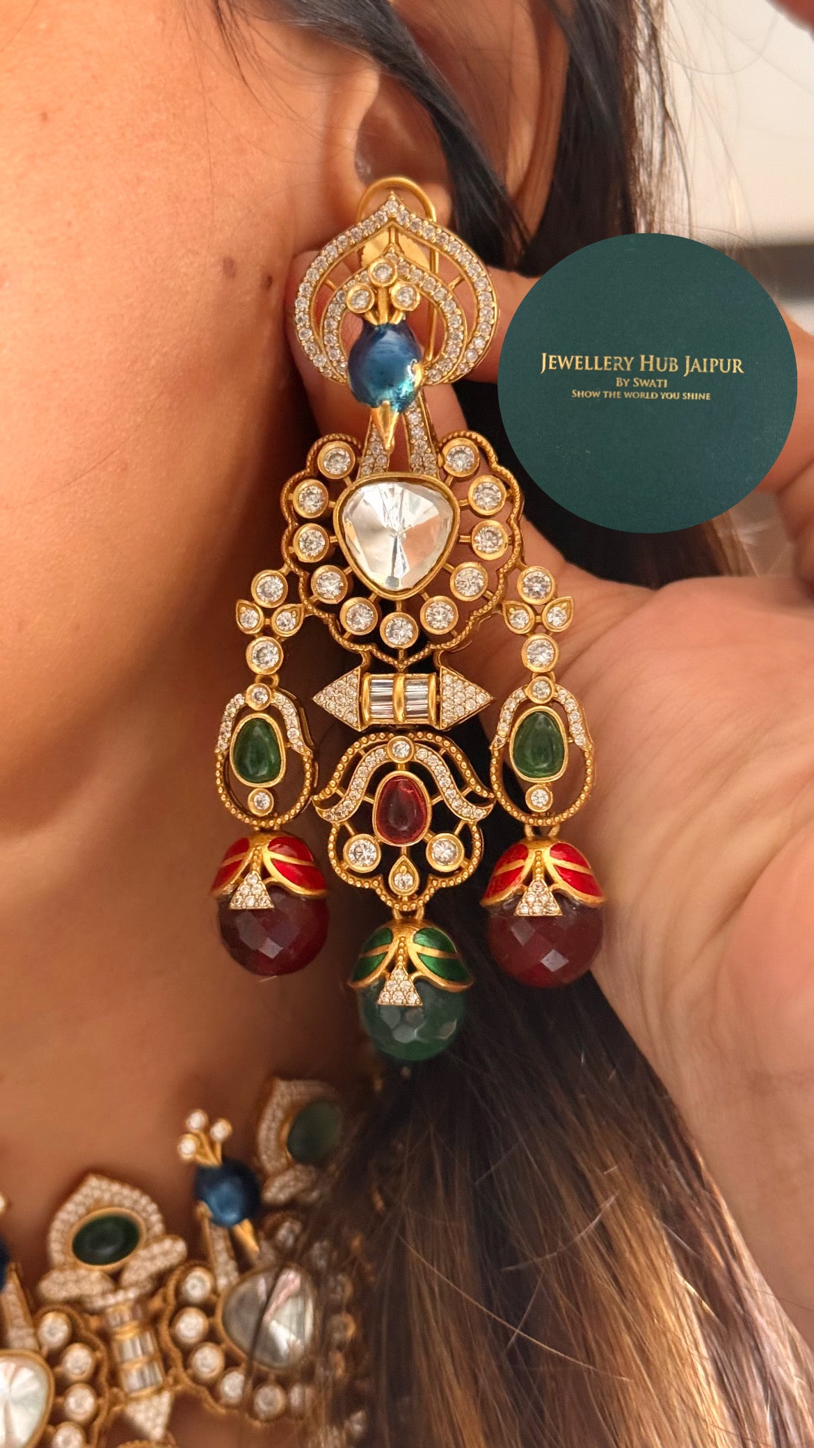 Navratna doublet & moissanite designer choker set