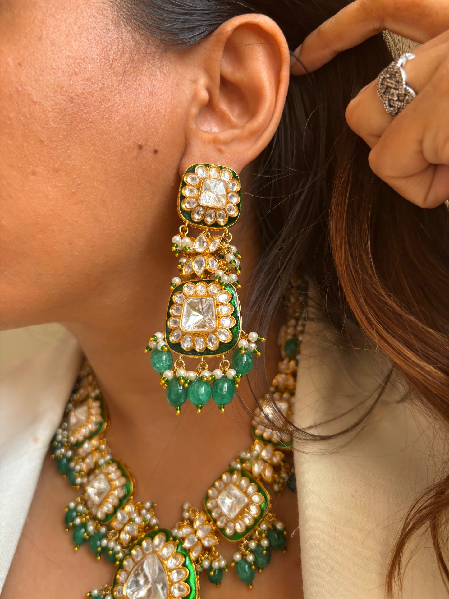 Emerald kundan meenakari necklace