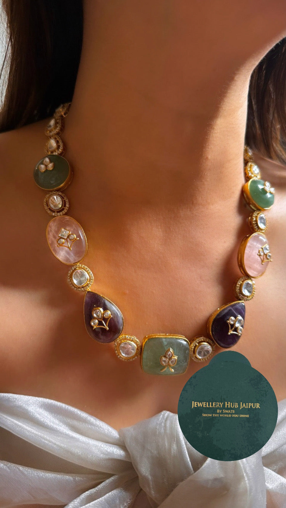 Navratna inlay carving collar set
