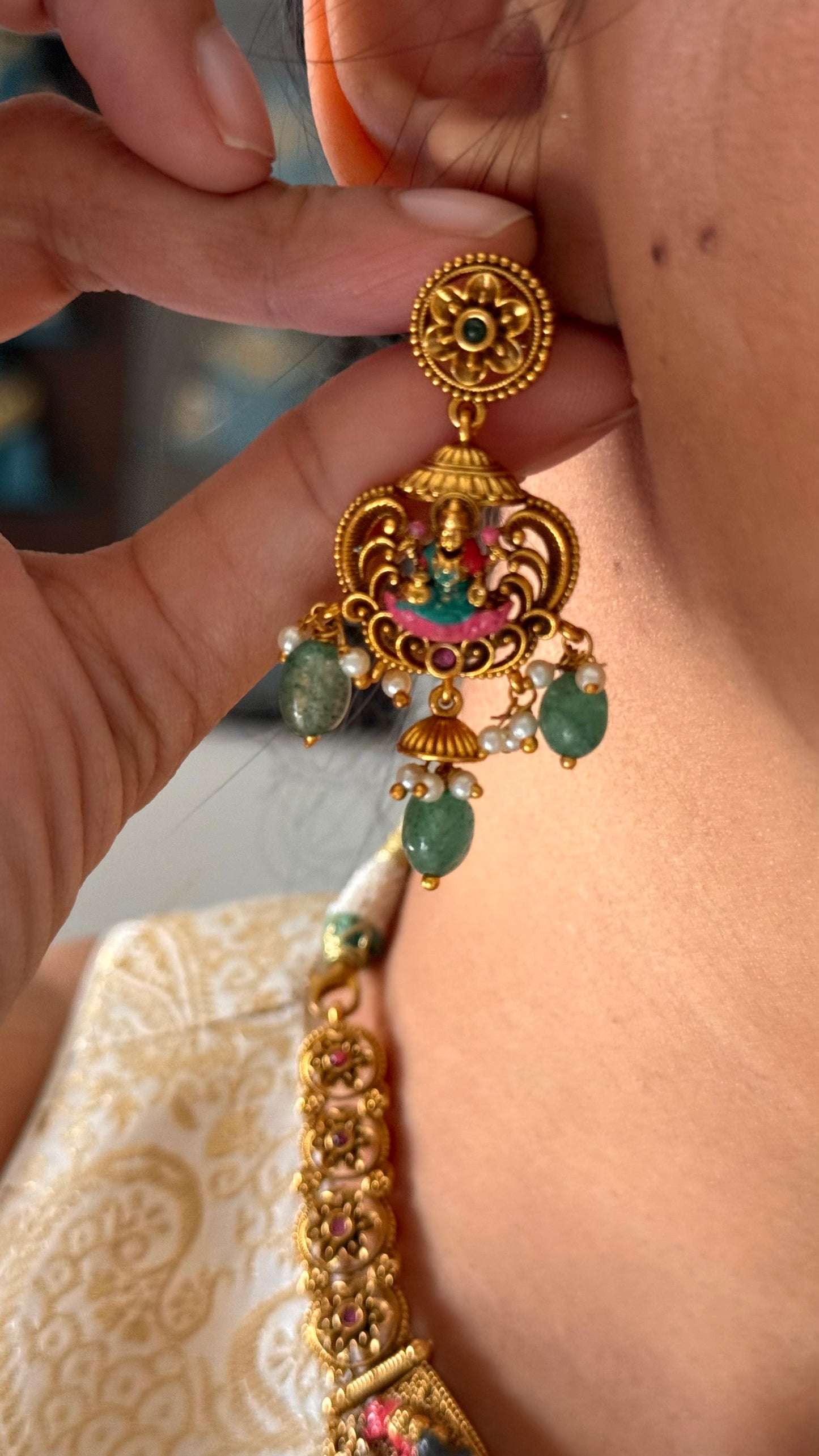 Goddess Laxmi lotus & Gajanand necklace