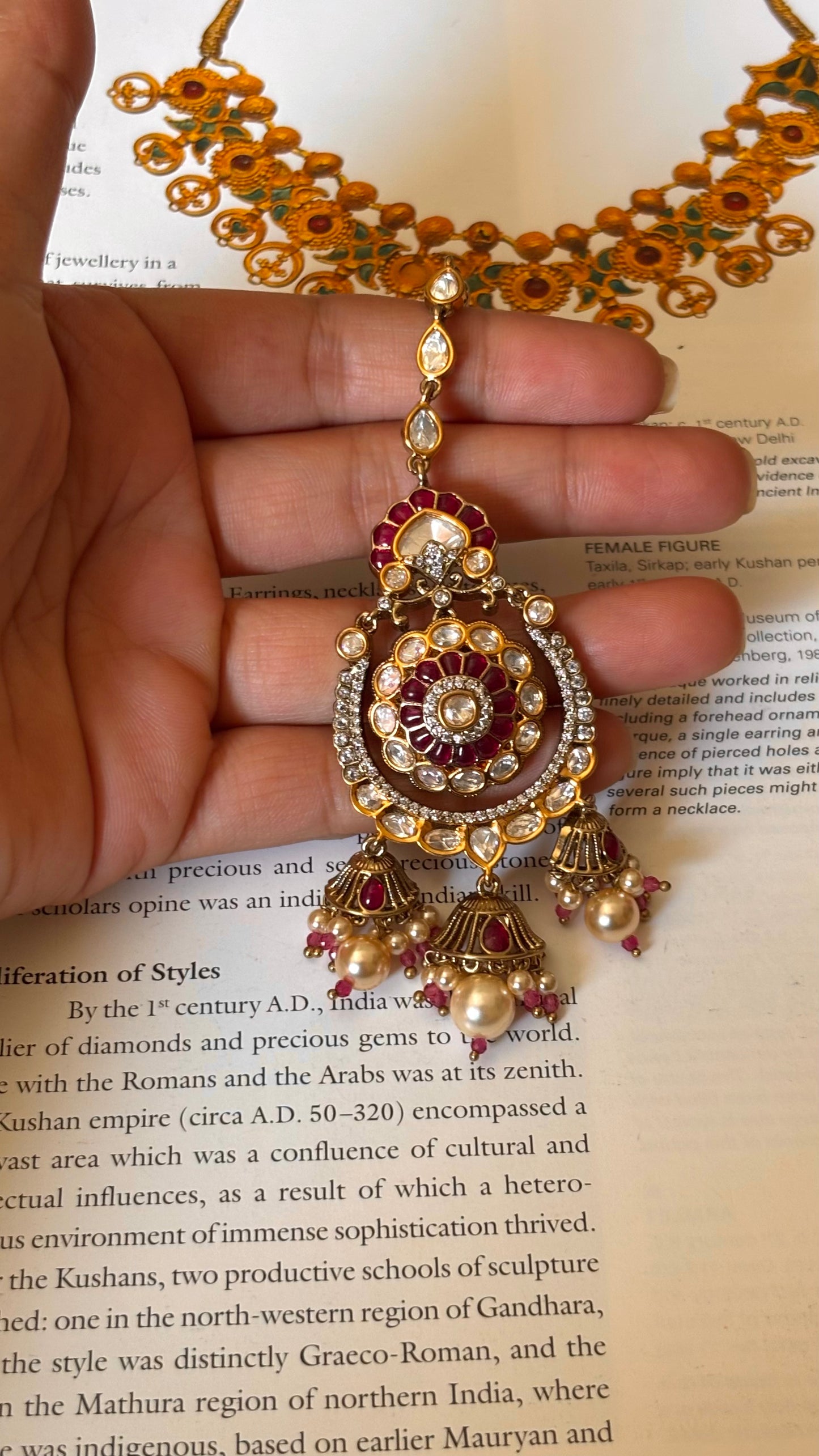 Ruby katdana moissanite with drops Maangtika