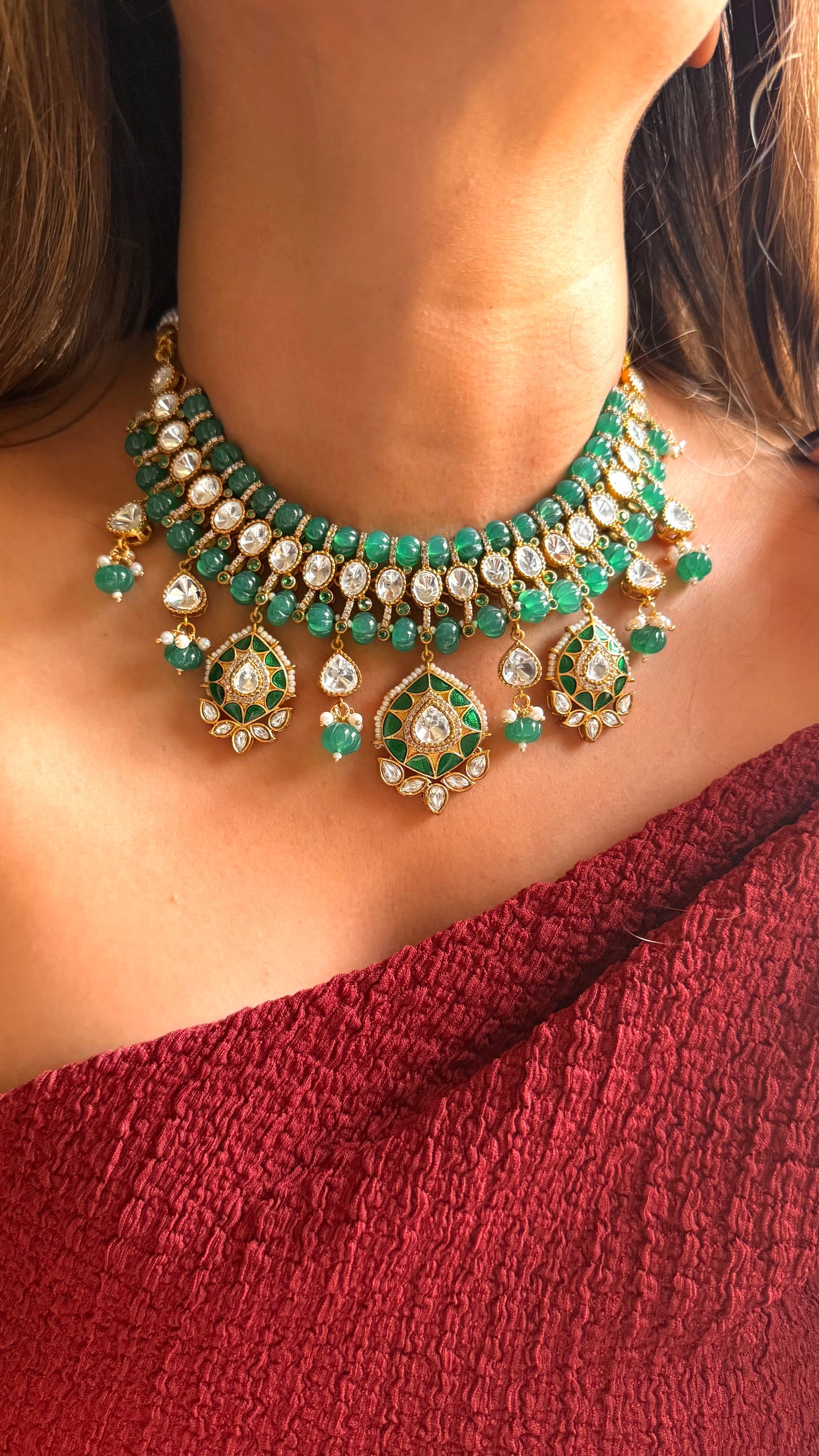 Emerald doublet moissanite & emerald katdana set