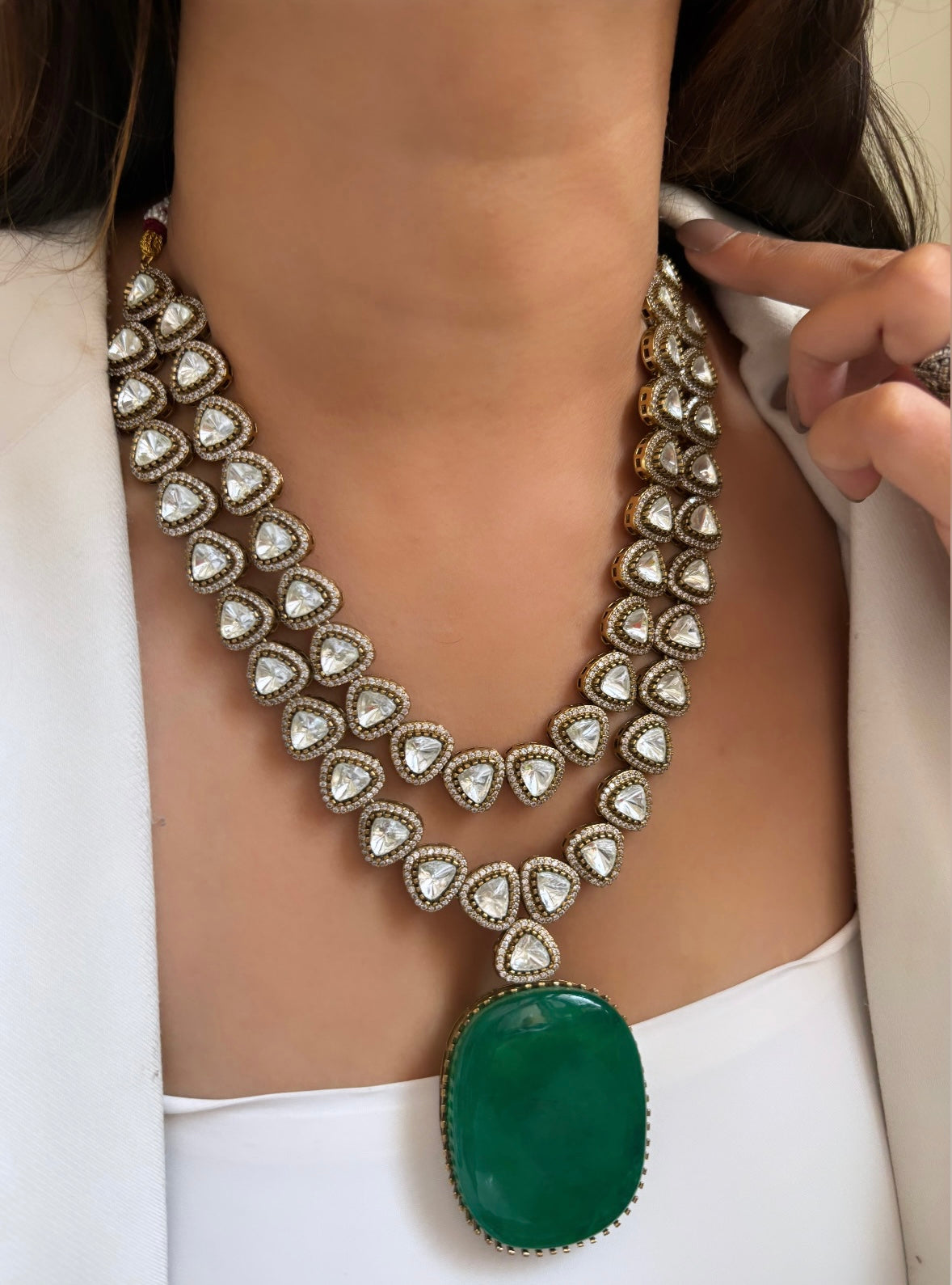 Emerald doublet Moissanite necklace