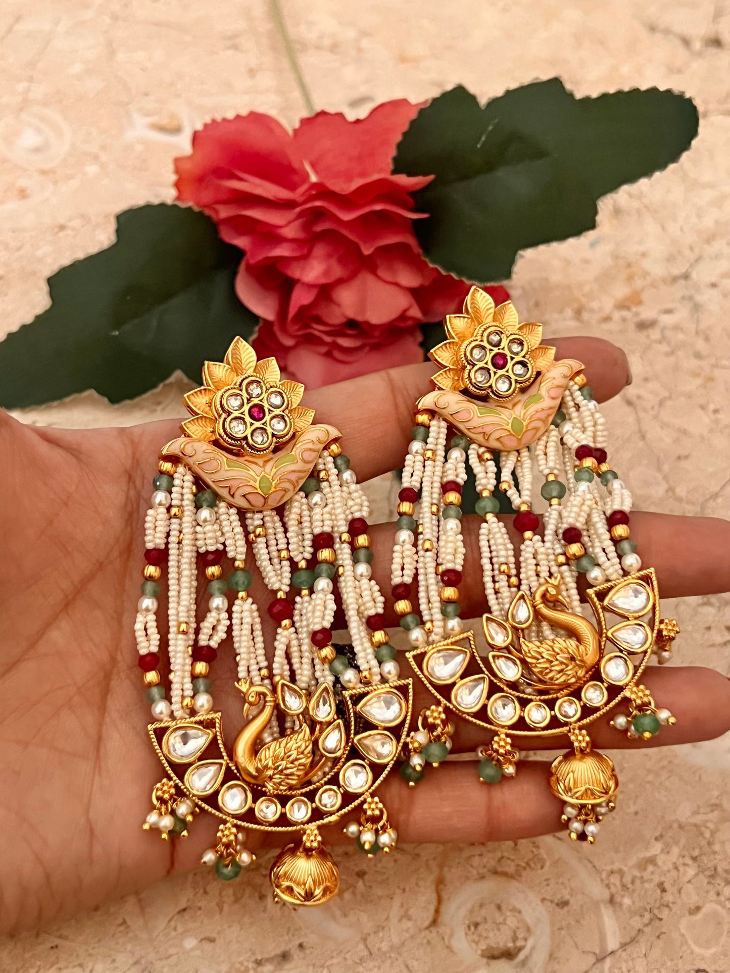 Rajwada pachi kundan earrings