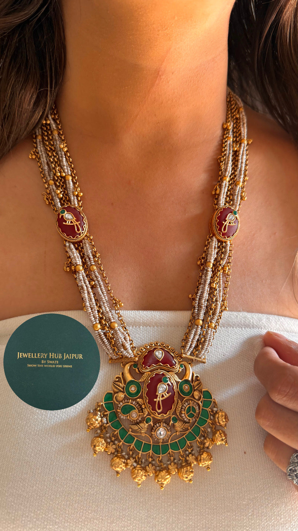 Rajwada ruby & emerald heritage long necklace