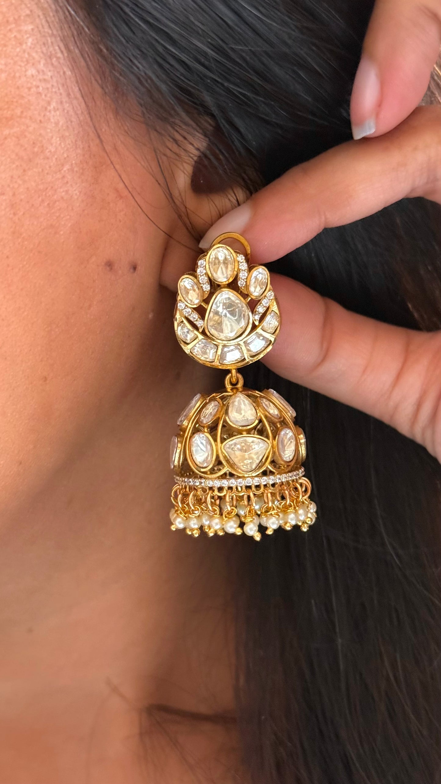 Peeli polki Moissanite heritage Jhumki