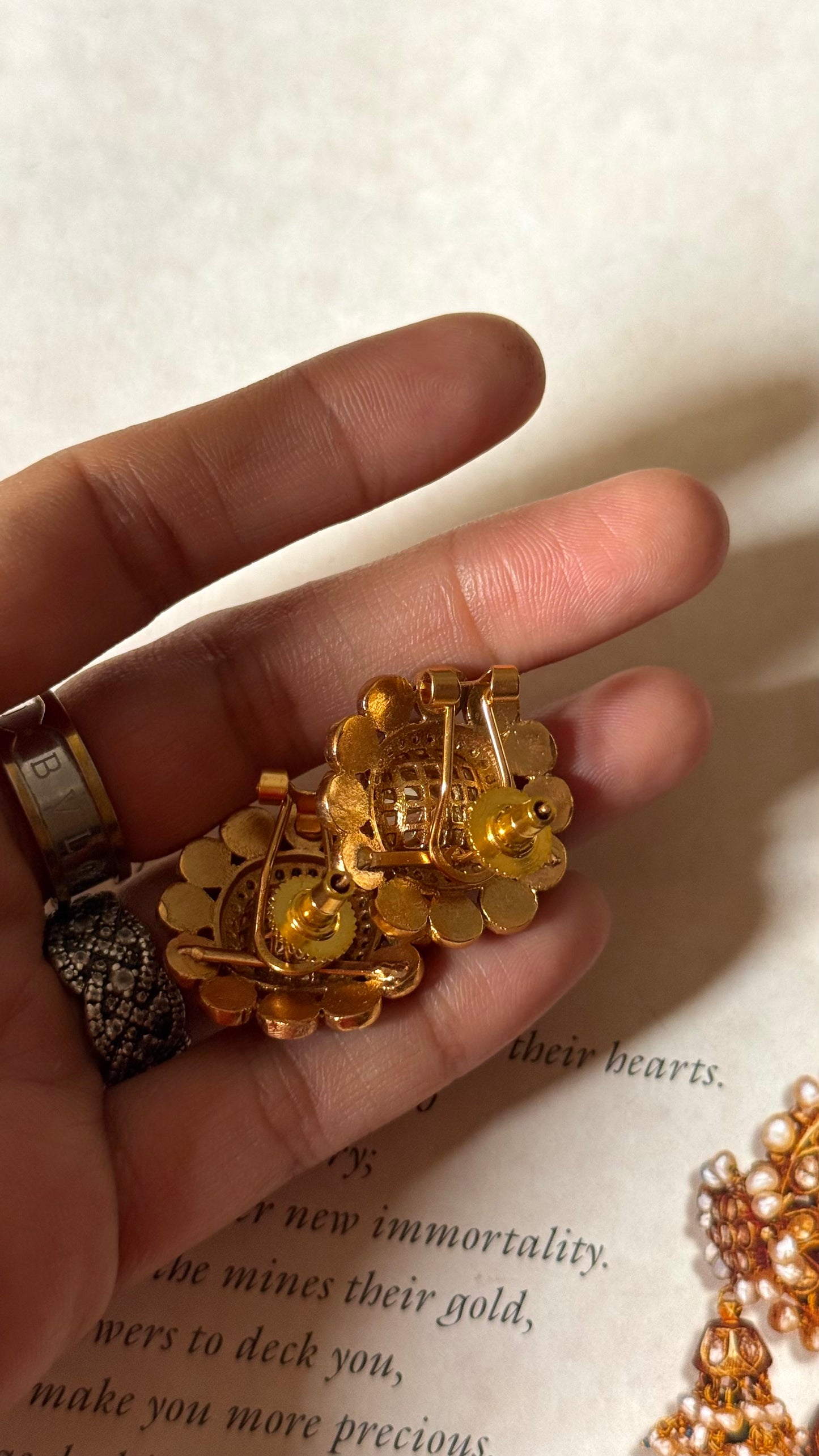 Emerald square shaped polki Studs