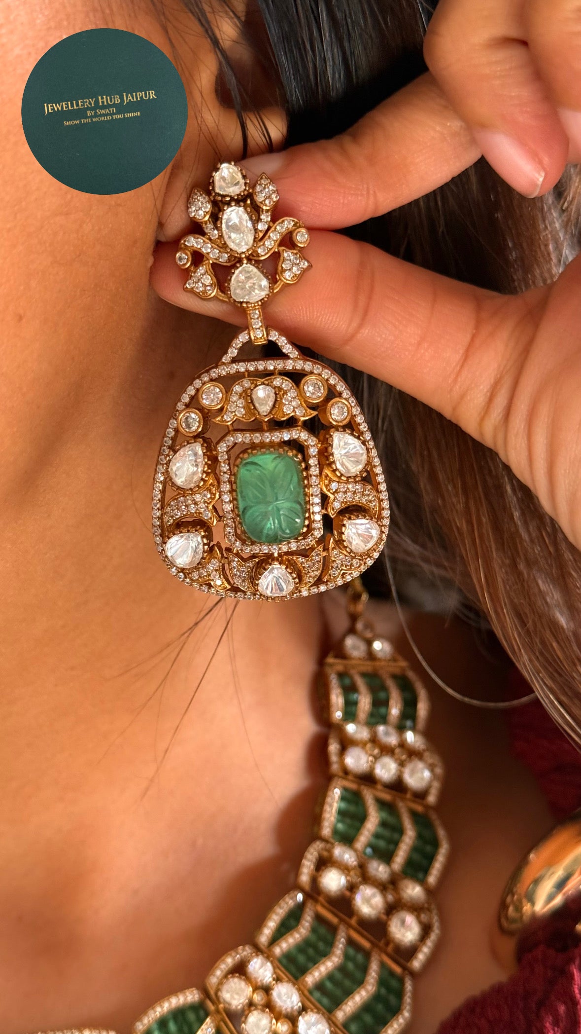 Emerald doublet moissanite designer necklace
