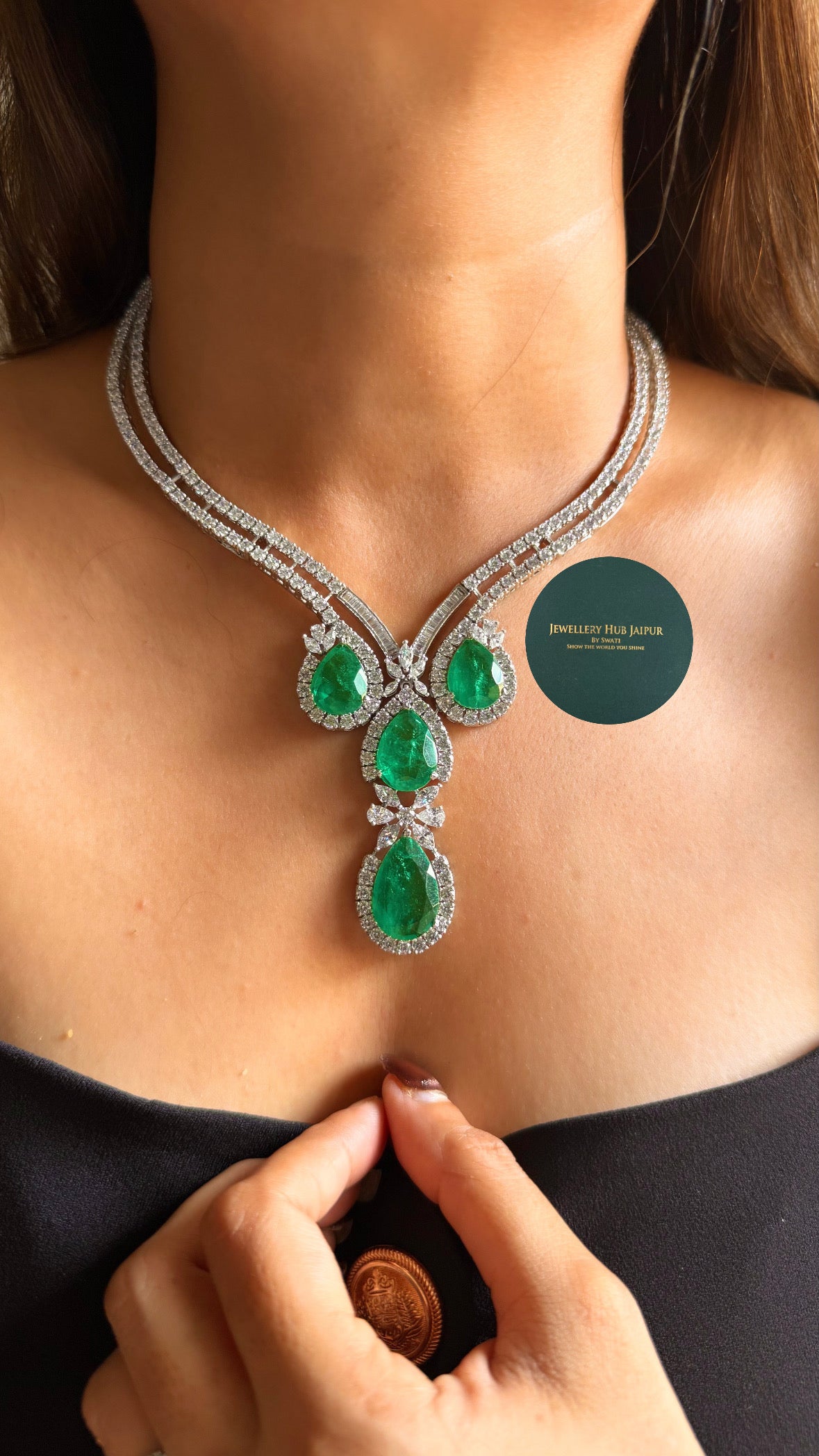 Emerald drop designer necklace