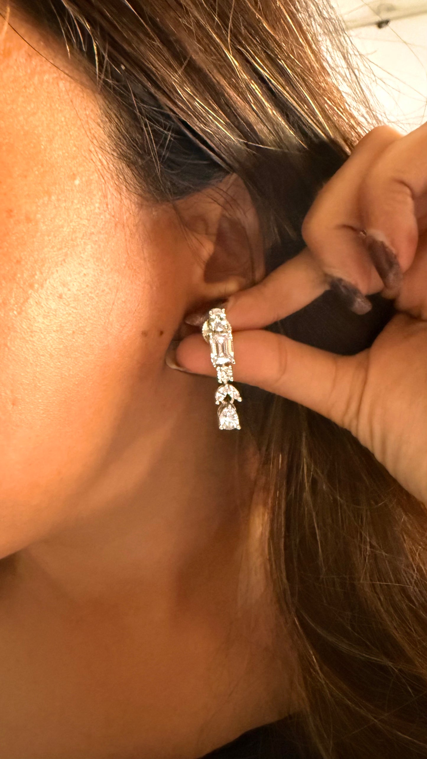 Block & drop shape cz diamond necklace