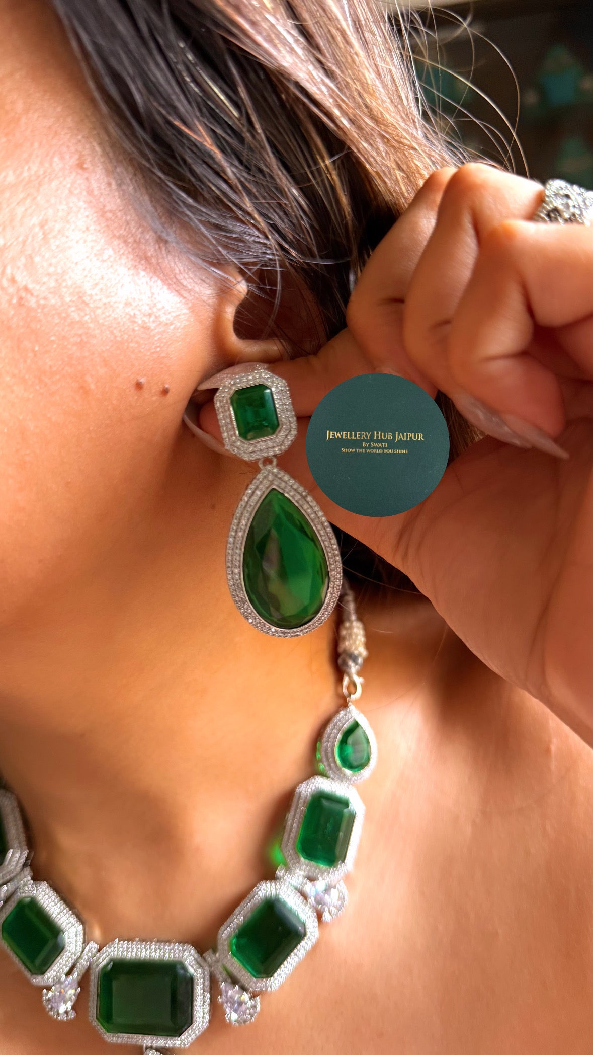 Emerald doublet with drop shape cocktail set
