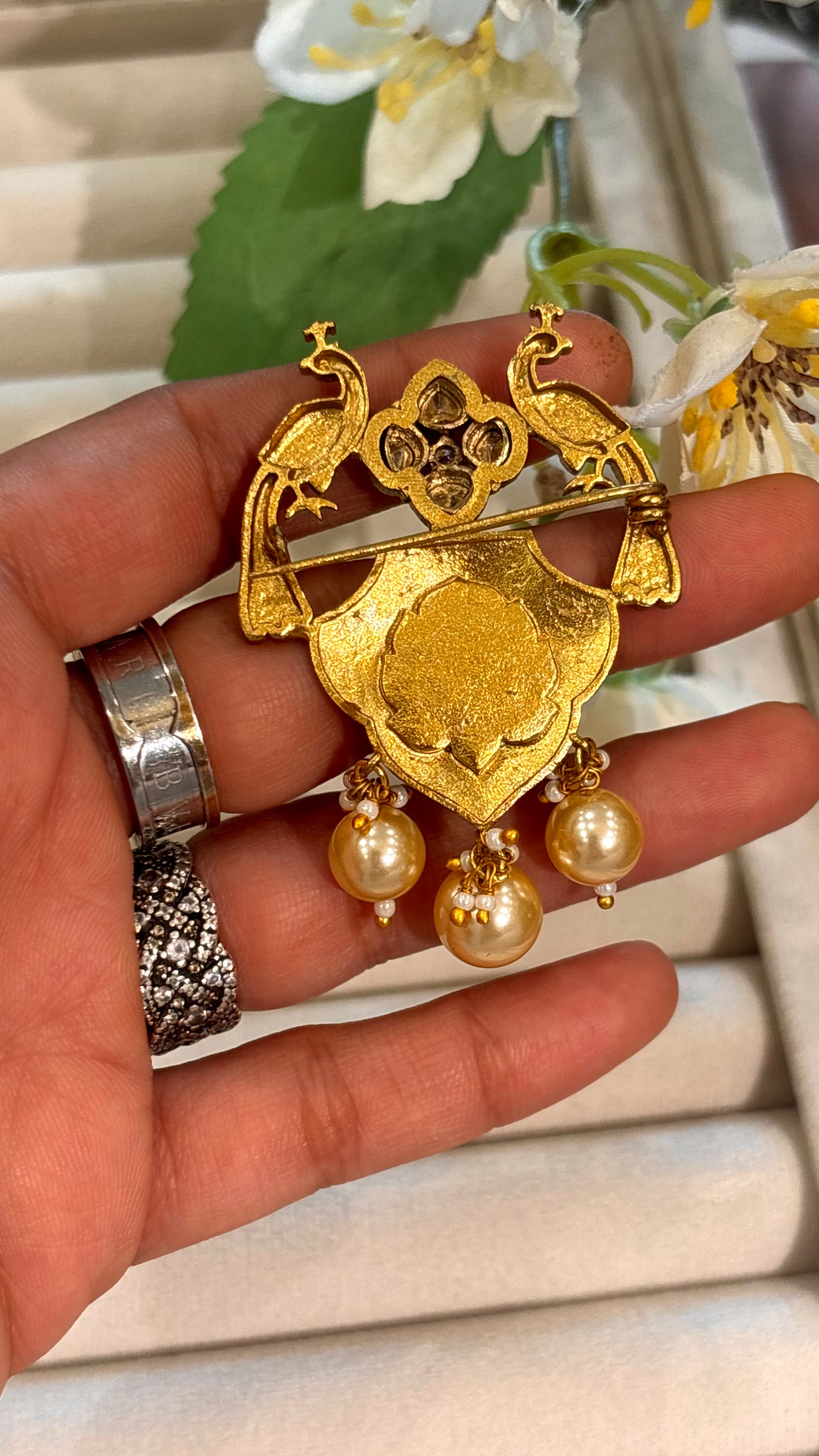 Peacock designer gold brooch