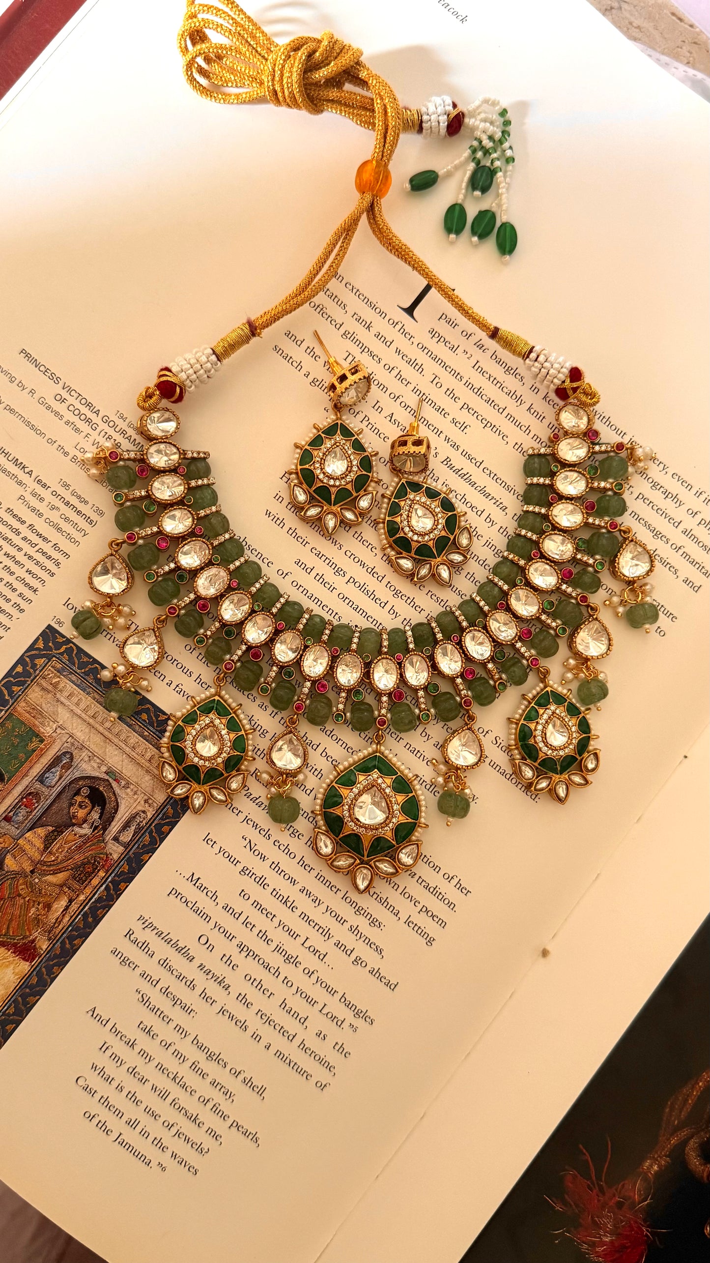 Mint rani pink doublet moissanite & emerald katdana collar set