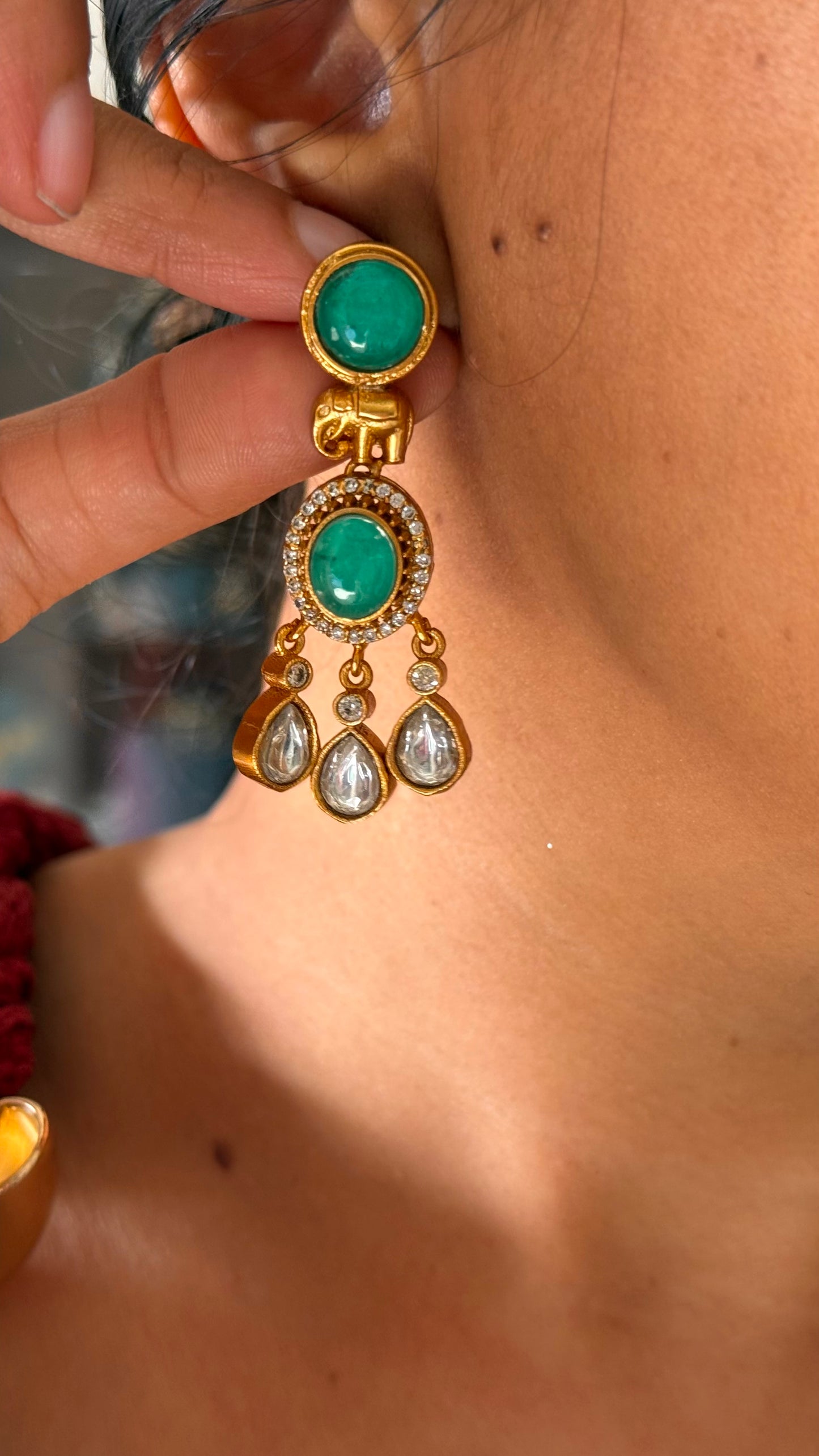 Emerald & ruby minimal pendant set