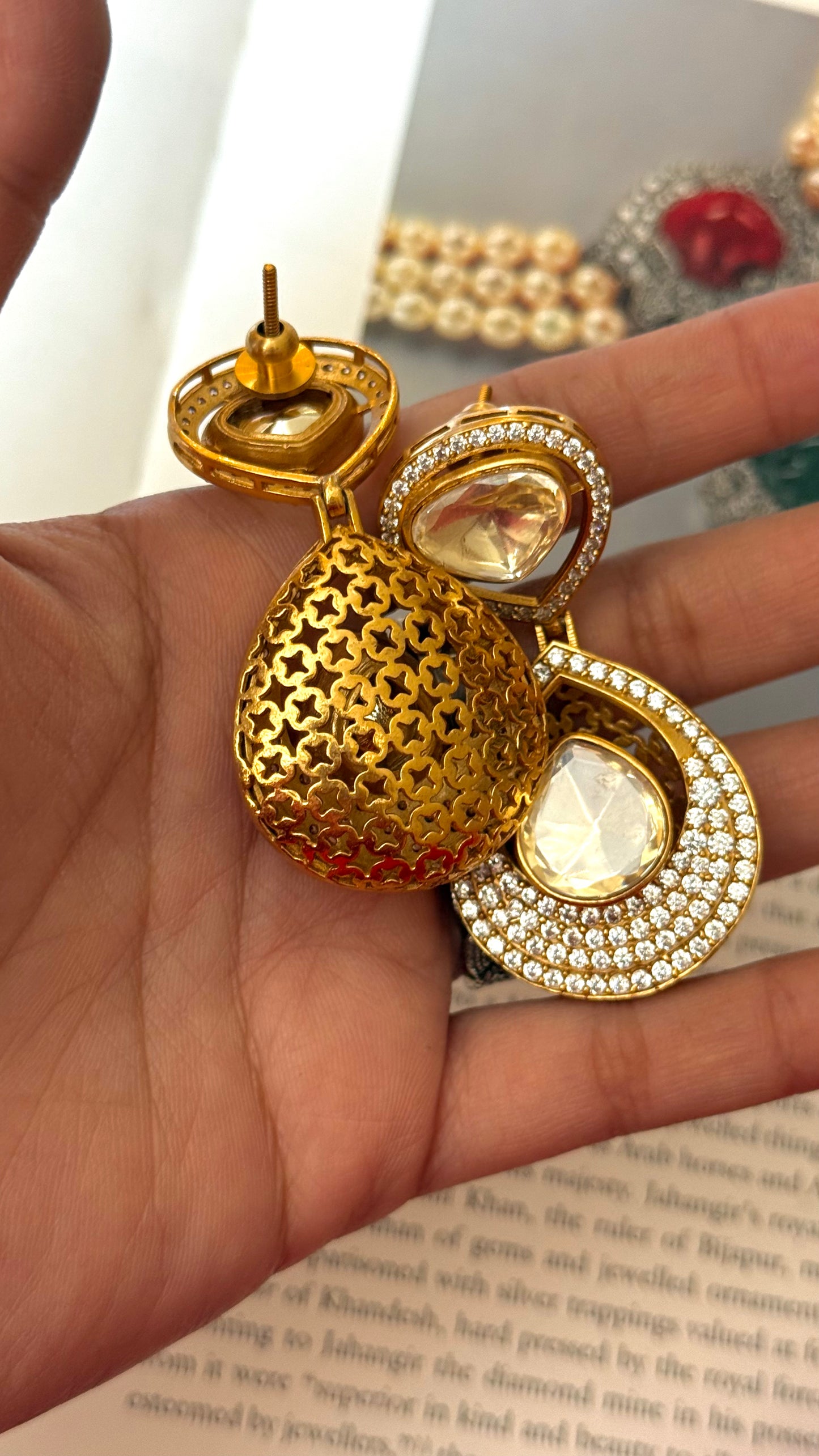 Real diamond Polki cocktail Lv shade danglers