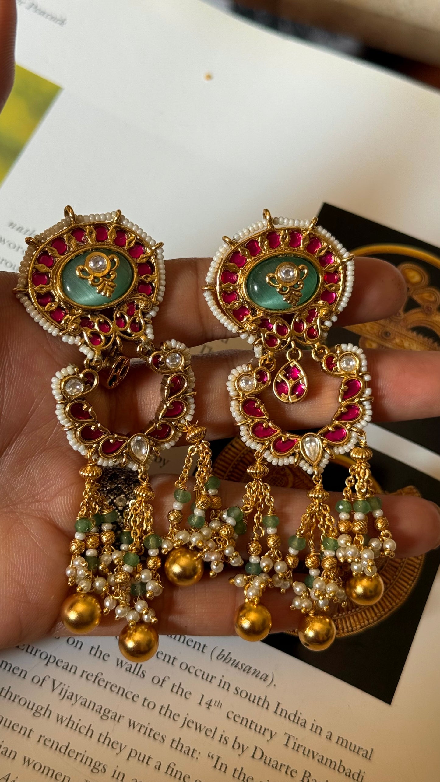 Ruby & mint inlay rajwada earrings