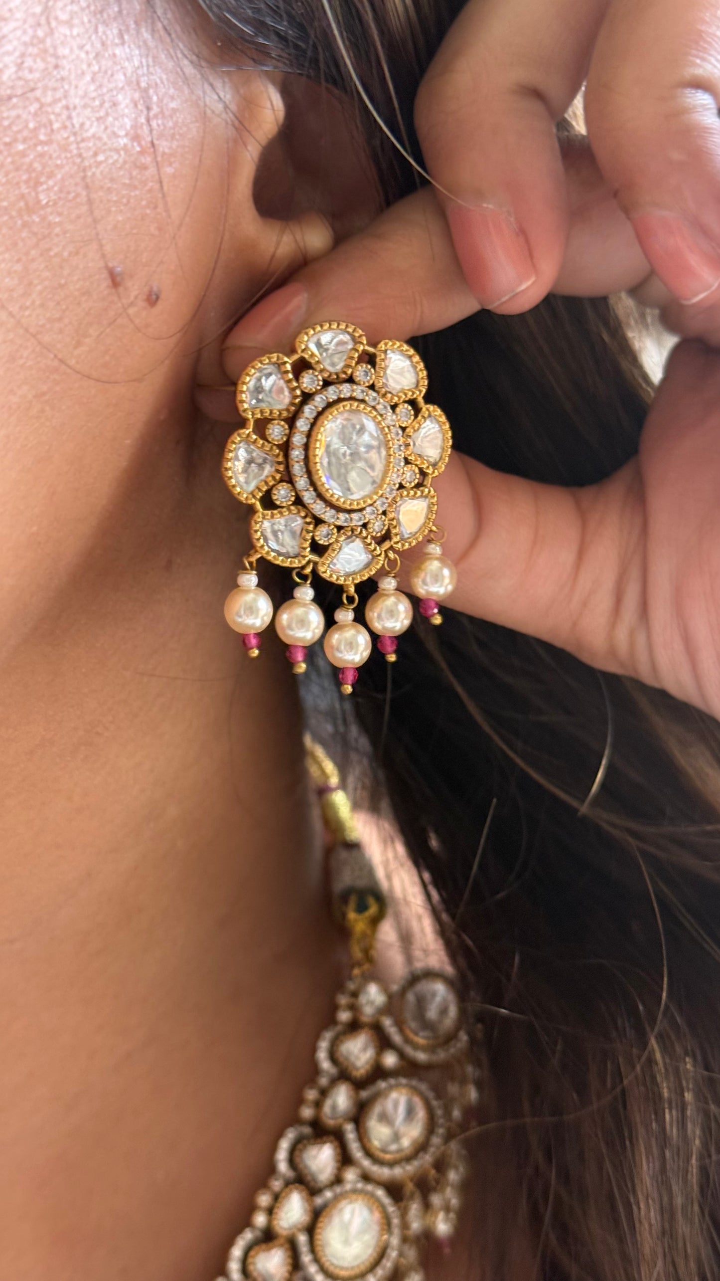 Uncut Polki Victorian choker with ruby & Pearl Detailing