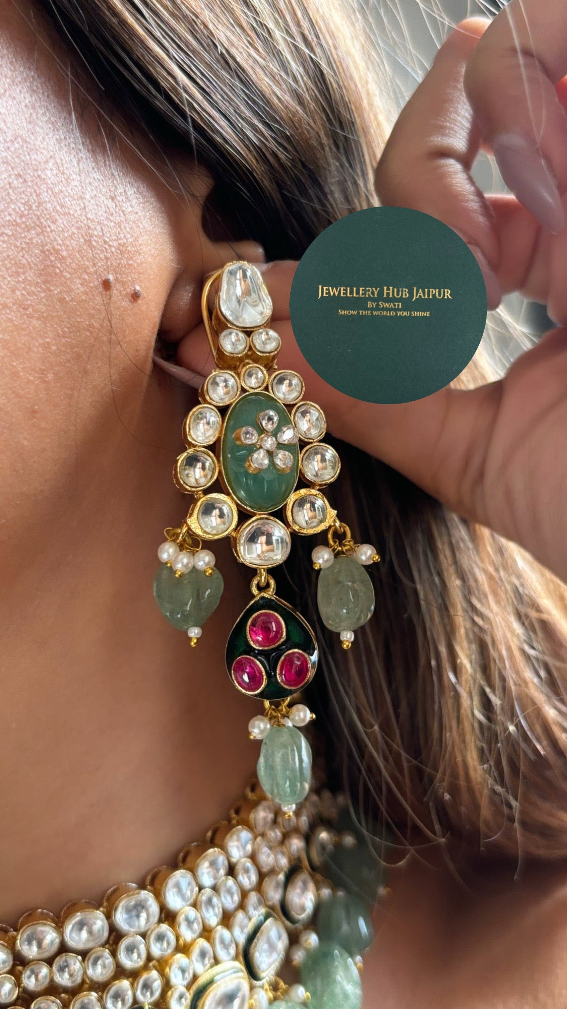 Mint pink choker set with earrings