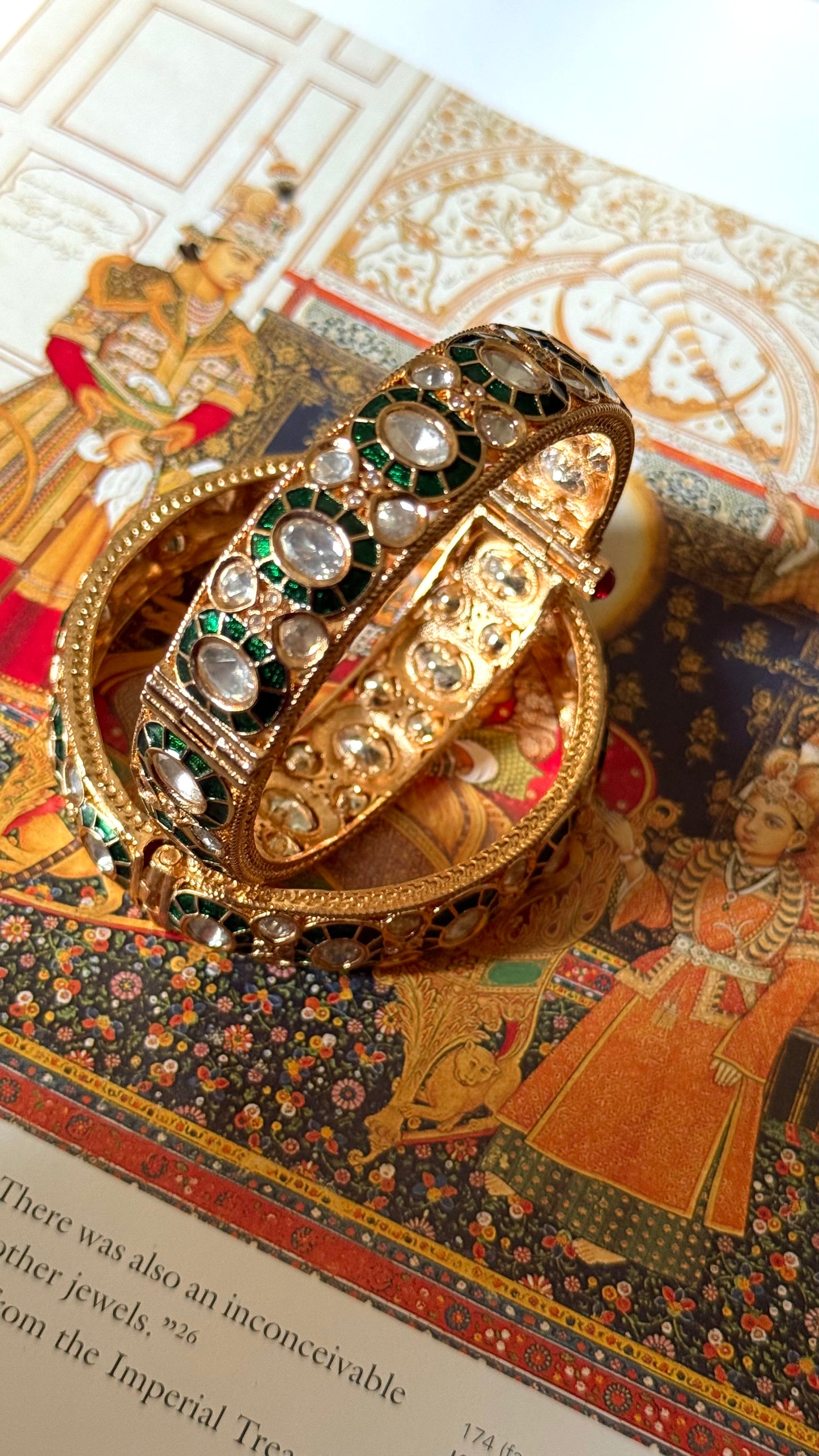 Emerald meenakari moissanite openable bangle