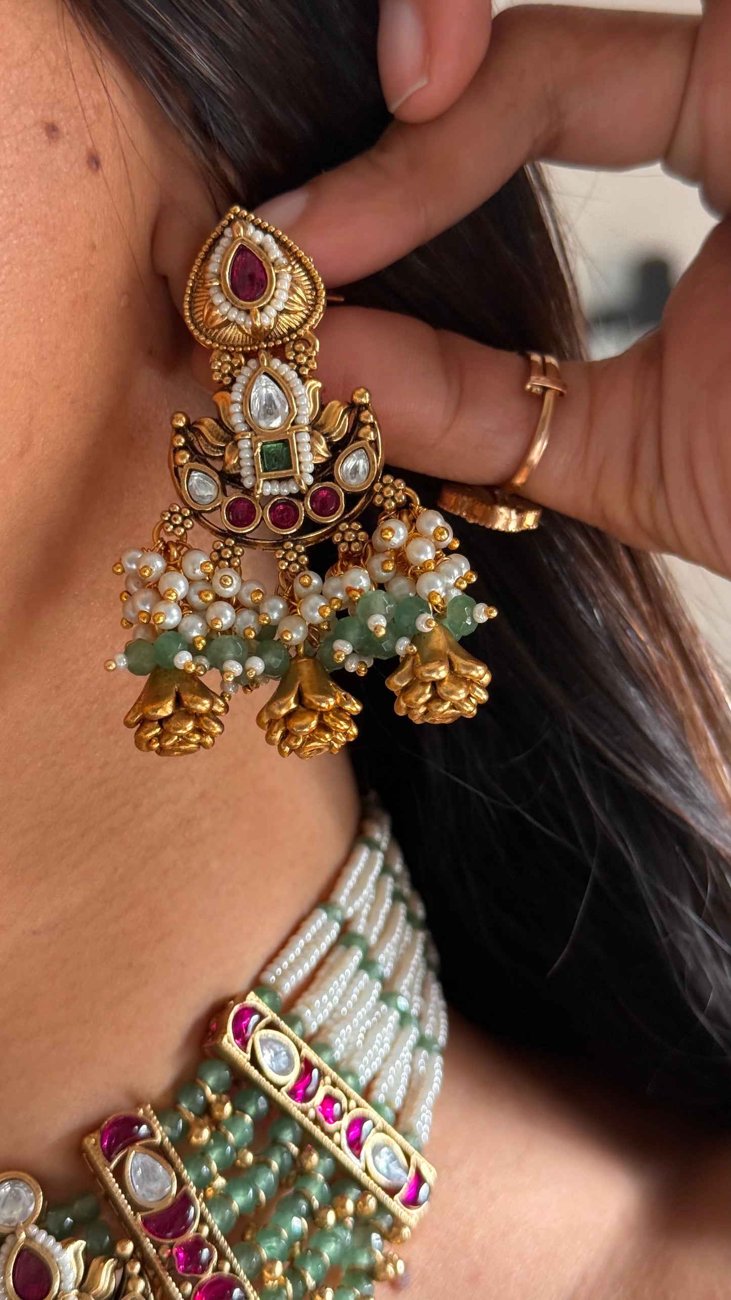 Heritage dropping rose rajwaadi necklace