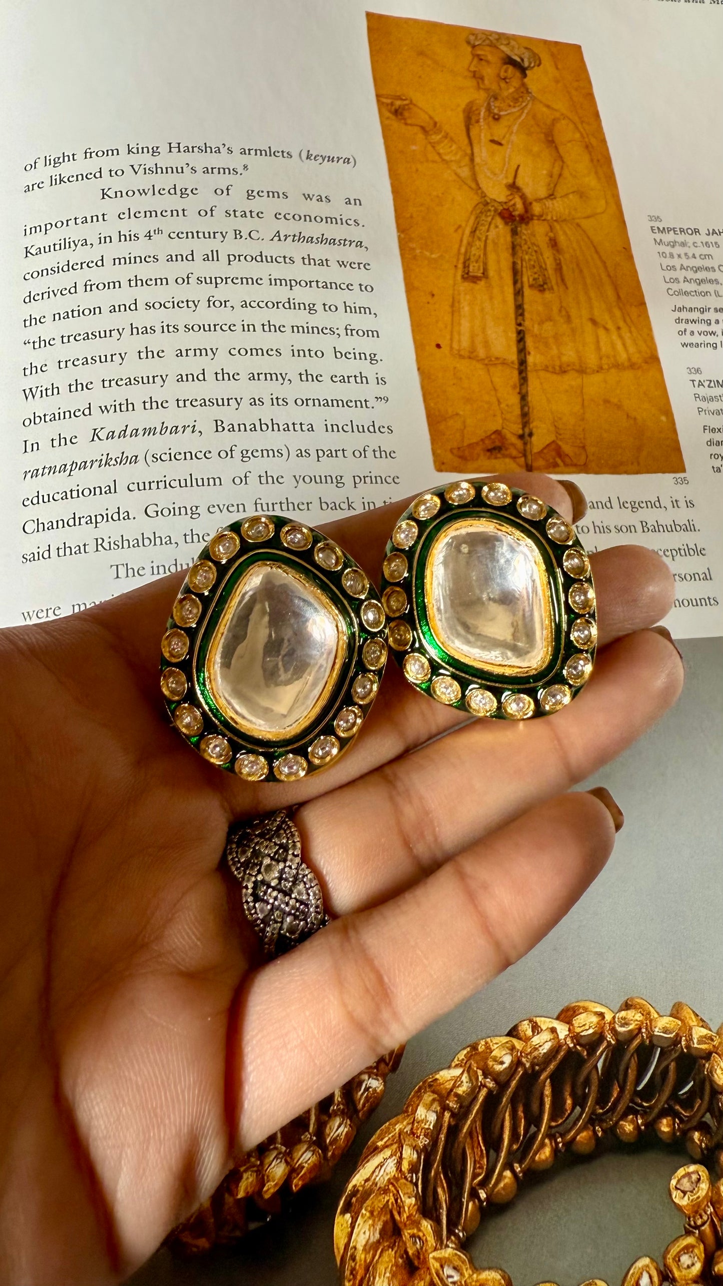 Meenakari emerald polki studs