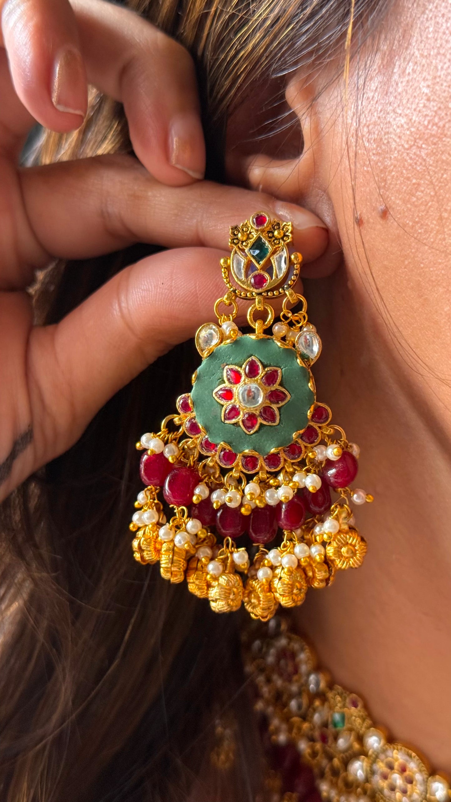Heritage Rani pink ruby & emerald with golden drops