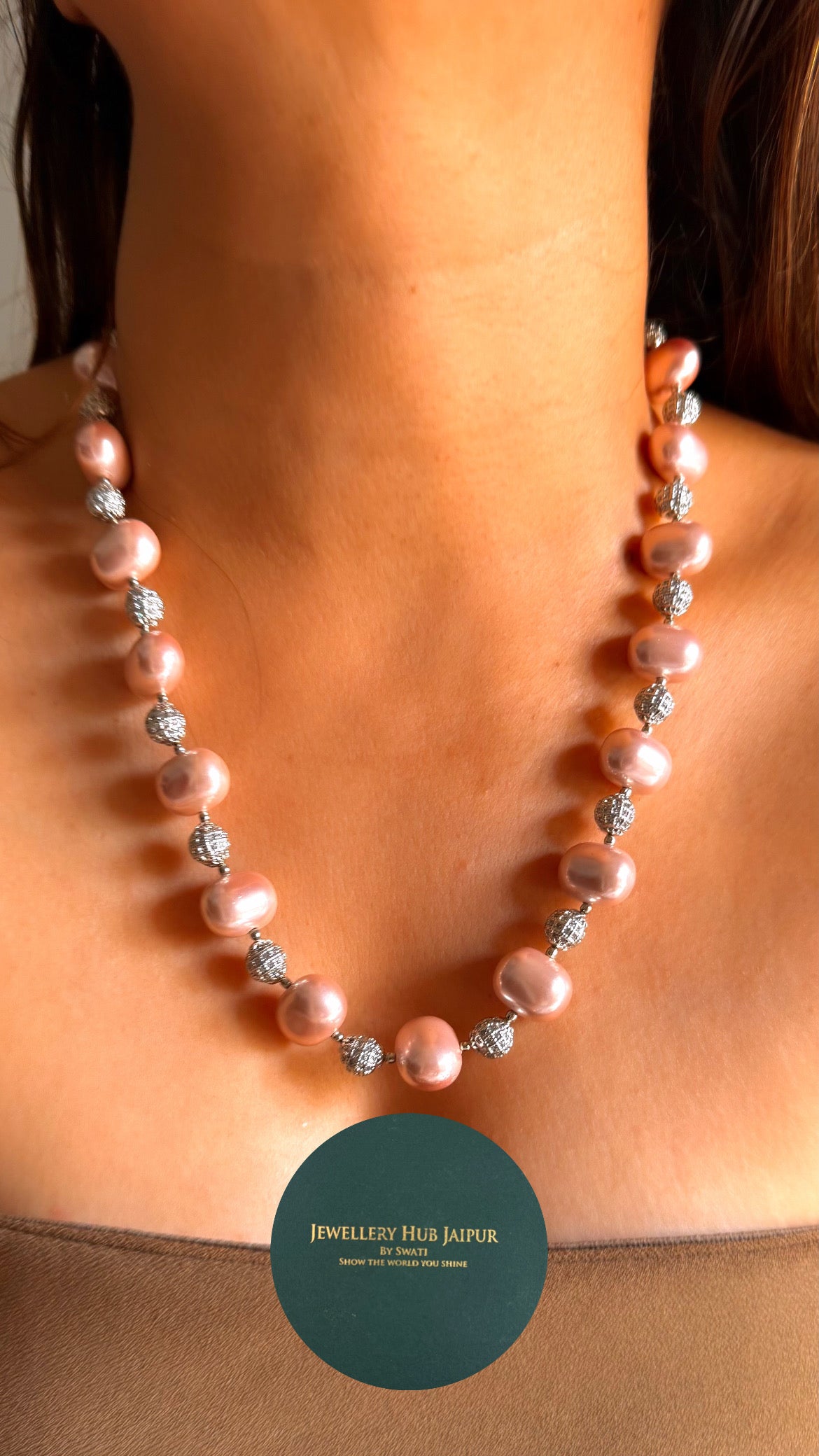 Blush pink zirconium rhodium ball string set