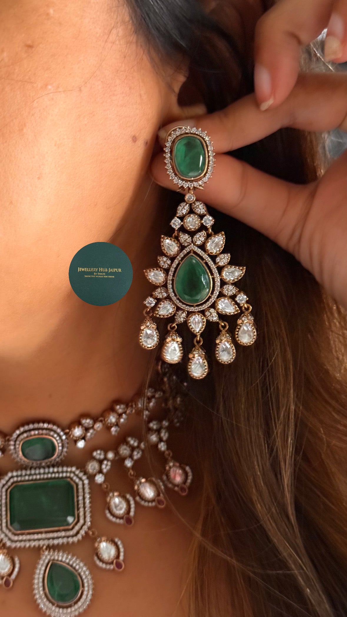 Emerald doublet moissanite uncut polki choker set